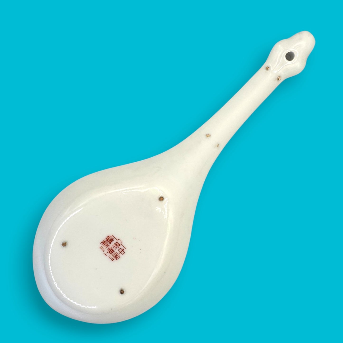 Vintage Chinese Mun Shou Porcelain Serving / Soup Spoon – Longevity Pattern Turquoise