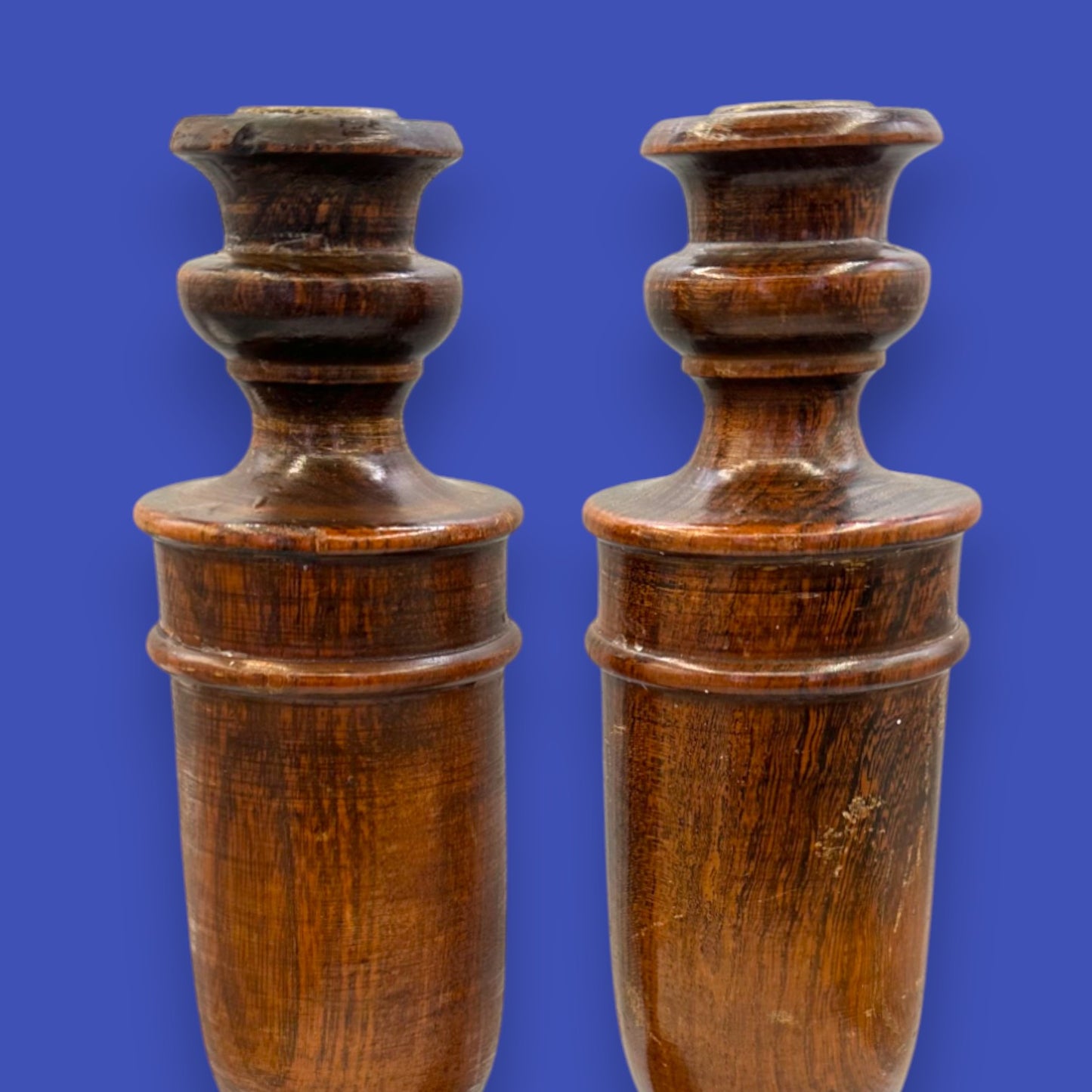 Pair of Antique Wooden Candlesticks - Oak Arts & Crafts 1900-1940