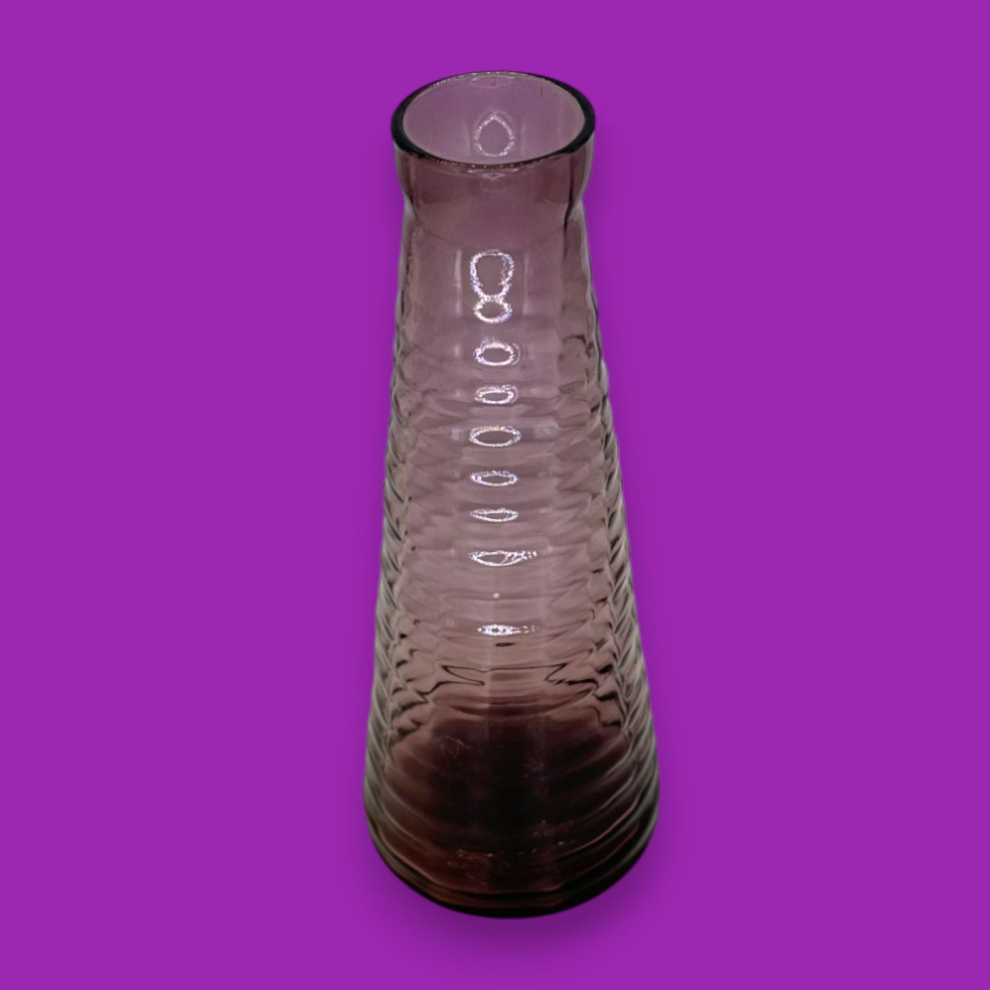 Vintage Ribbed Round Amethyst Glass Bottle – Vase