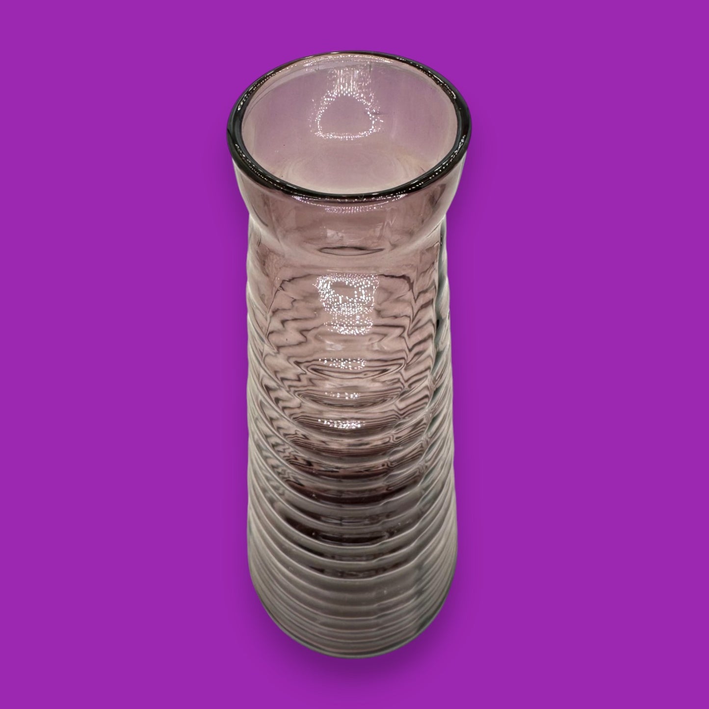 Vintage Ribbed Round Amethyst Glass Bottle – Vase