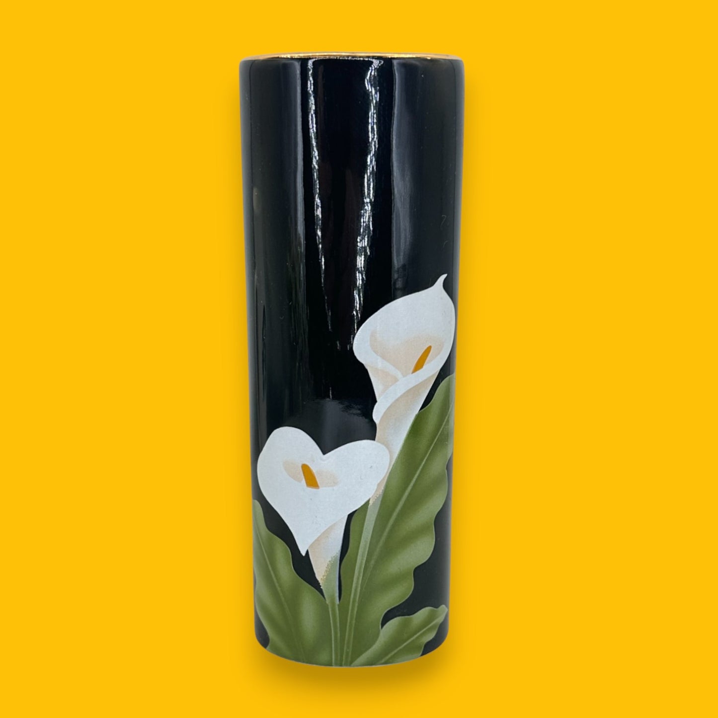 Vintage Otagiri Japan Calla Lily Design Vase – 1980's Porcelain Black Vase