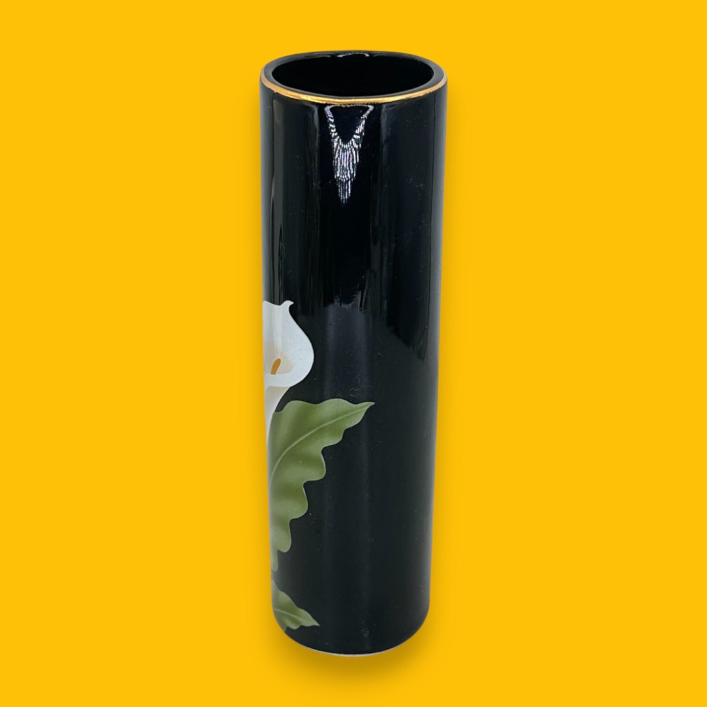 Vintage Otagiri Japan Calla Lily Design Vase – 1980's Porcelain Black Vase