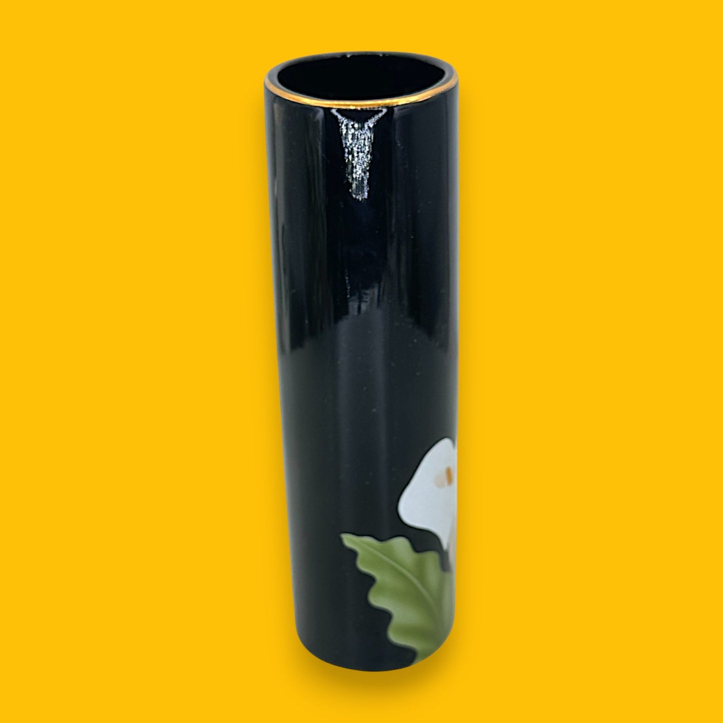 Vintage Otagiri Japan Calla Lily Design Vase – 1980's Porcelain Black Vase