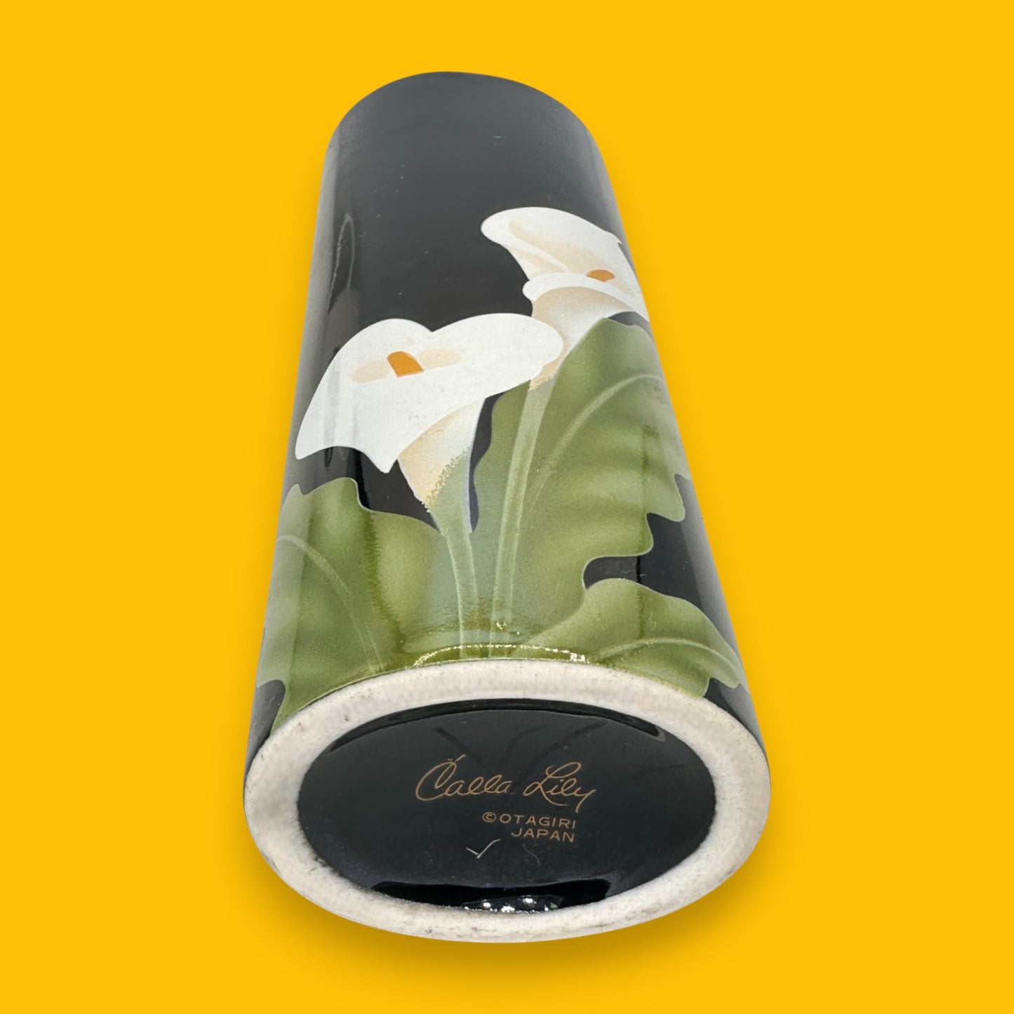 Vintage Otagiri Japan Calla Lily Design Vase – 1980's Porcelain Black Vase