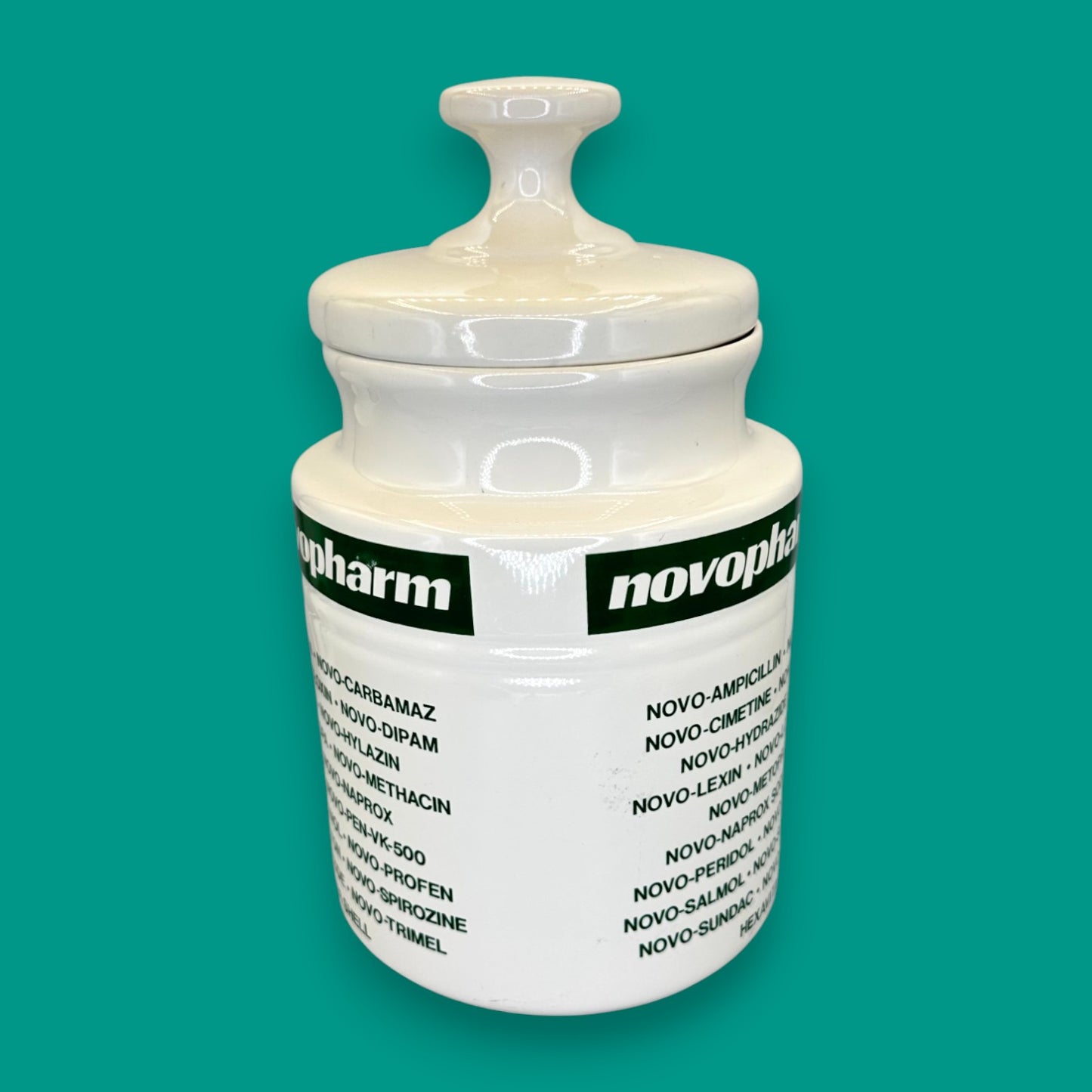 Vintage Novopharm Advertising Apothecary / Pharmacist Ceramic Jar with Lid