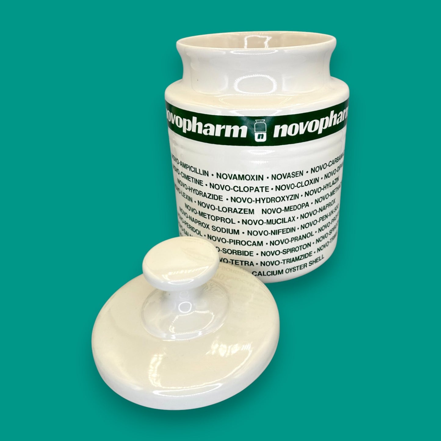 Vintage Novopharm Advertising Apothecary / Pharmacist Ceramic Jar with Lid