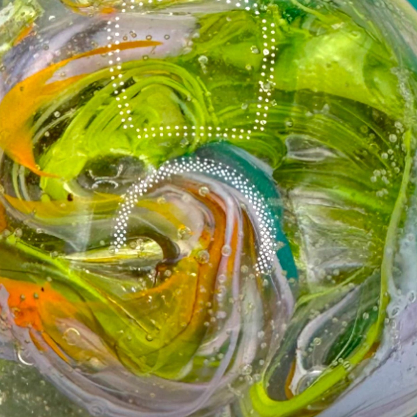 Vintage Green Brown Yellow Red Handblown Glass Swirls Paperweight