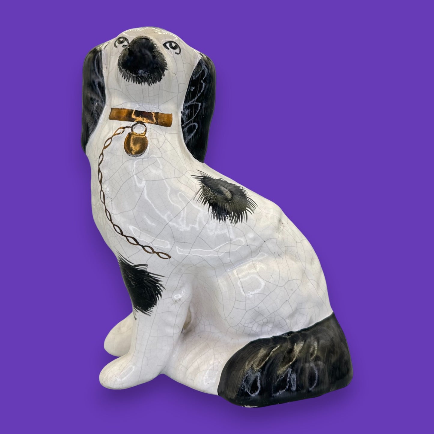 Antique Staffordshire Dog Hand-Painted Figurine – Black & White Spaniel