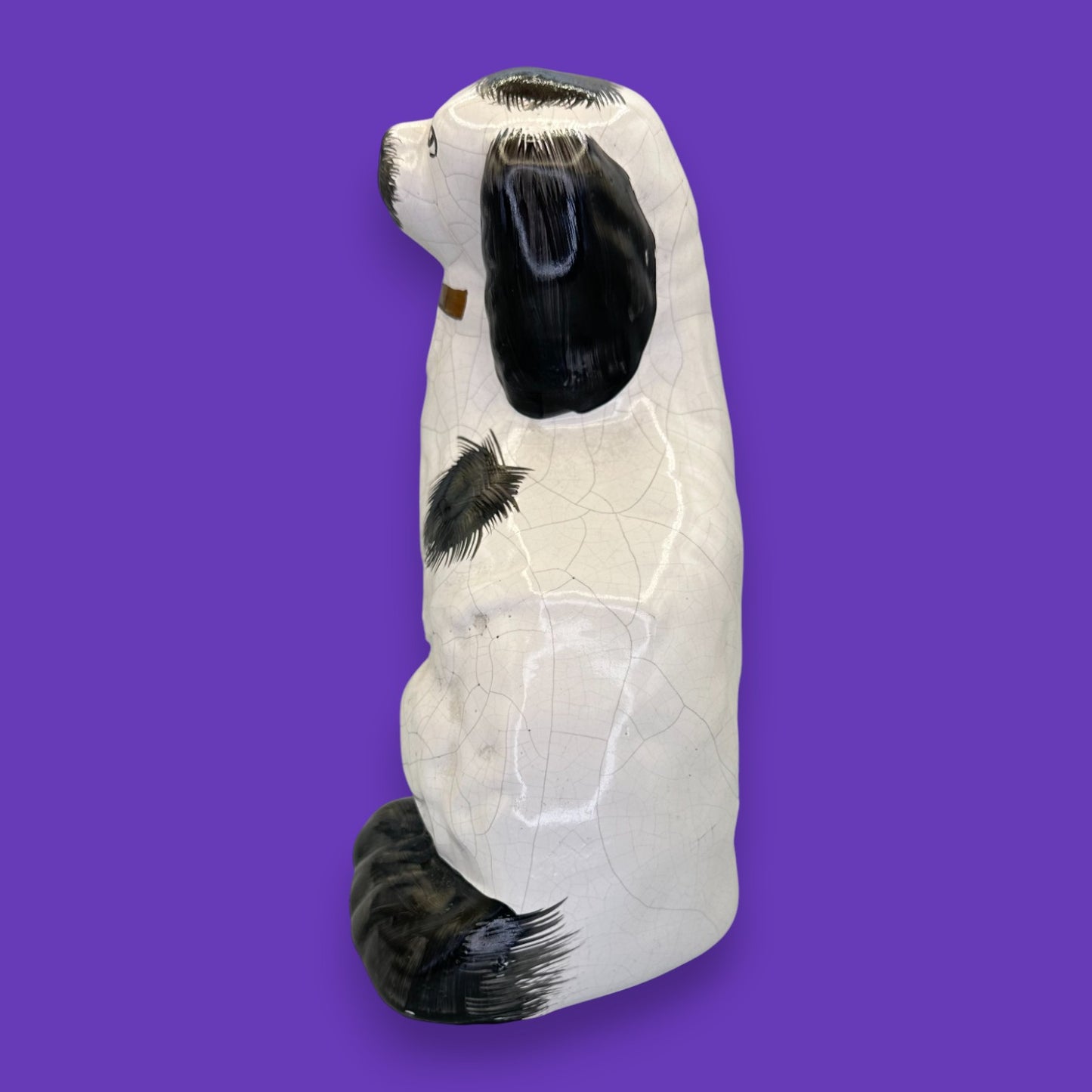 Antique Staffordshire Dog Hand-Painted Figurine – Black & White Spaniel