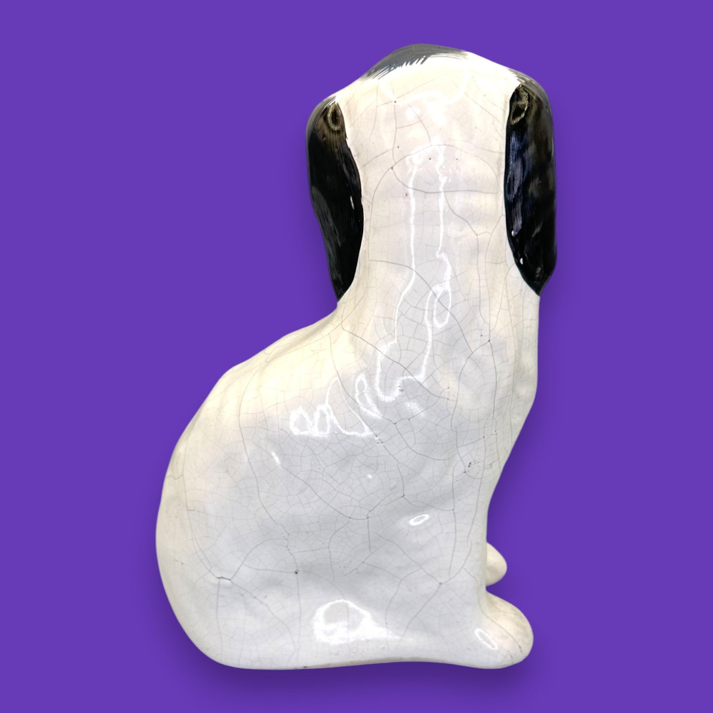 Antique Staffordshire Dog Hand-Painted Figurine – Black & White Spaniel