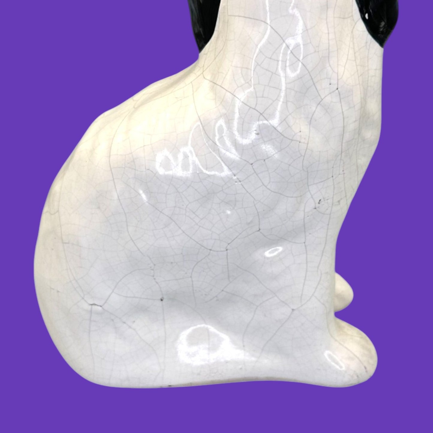Antique Staffordshire Dog Hand-Painted Figurine – Black & White Spaniel