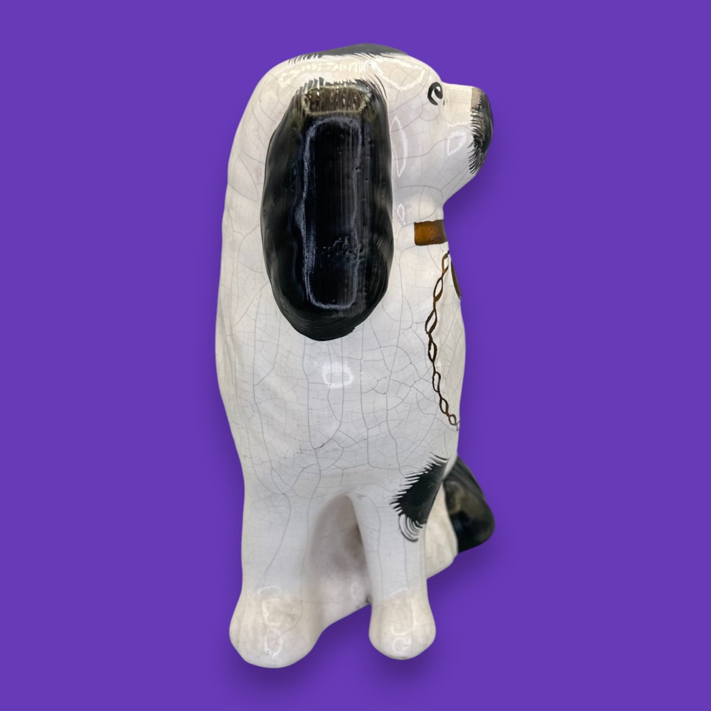 Antique Staffordshire Dog Hand-Painted Figurine – Black & White Spaniel