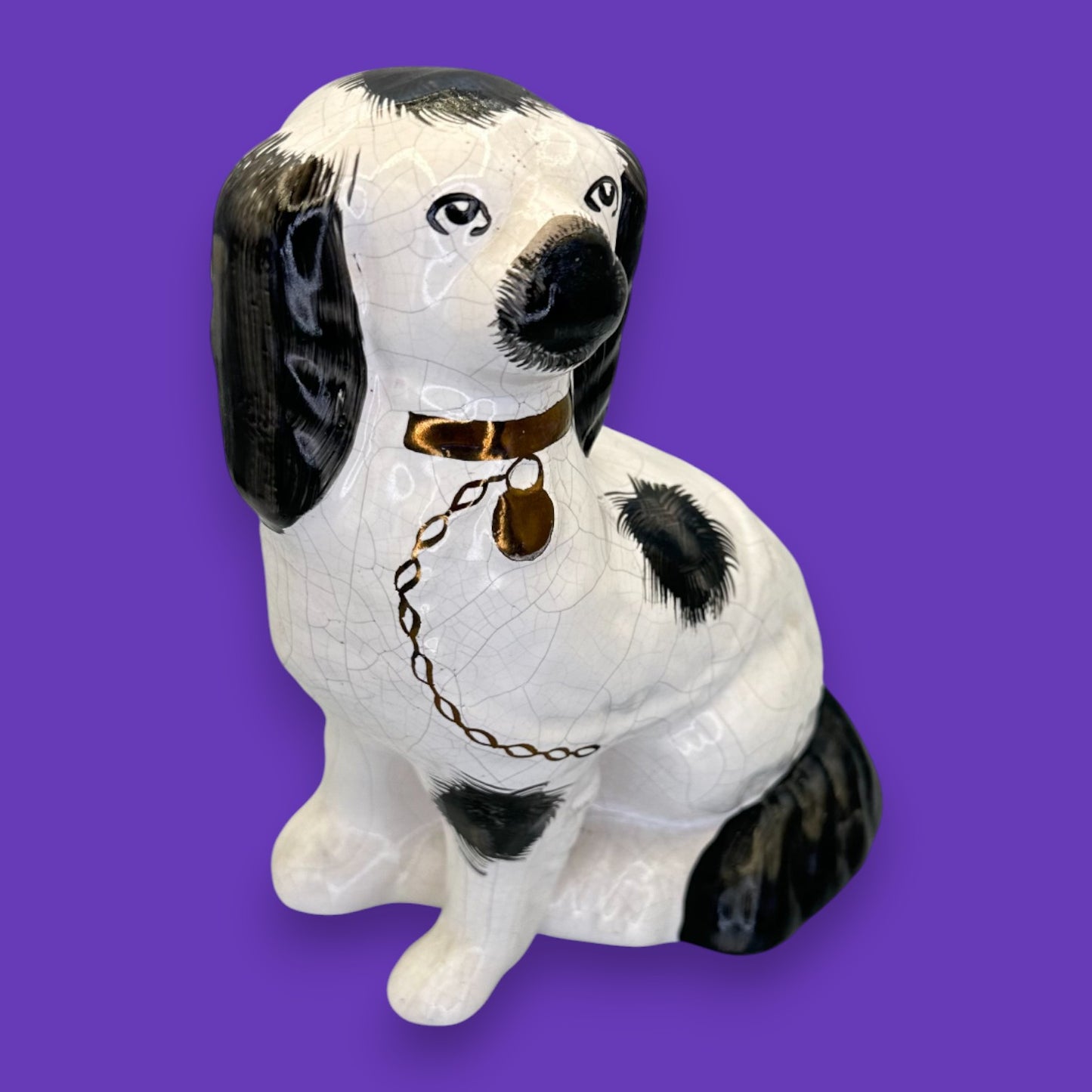 Antique Staffordshire Dog Hand-Painted Figurine – Black & White Spaniel