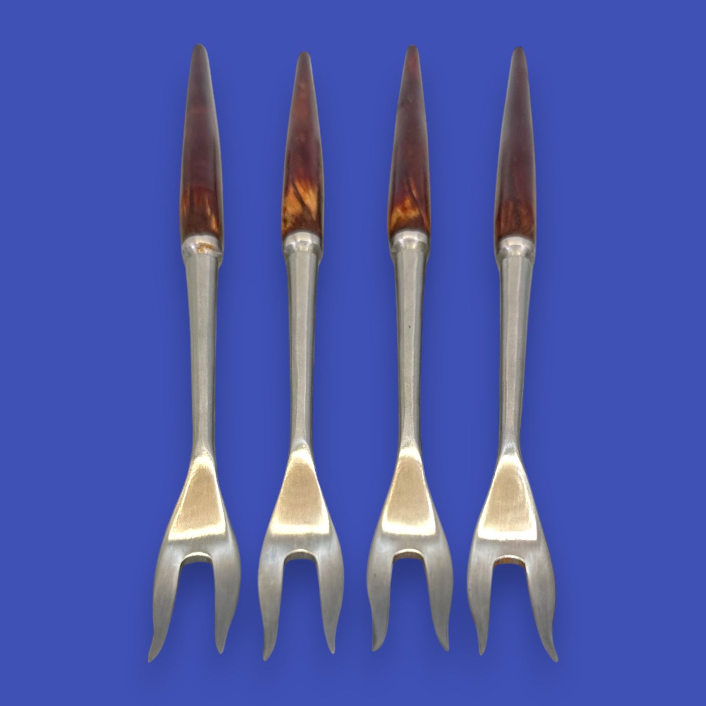 Vintage Fondue Forks Set of 4 Wood Handle Stainless Steel Japan