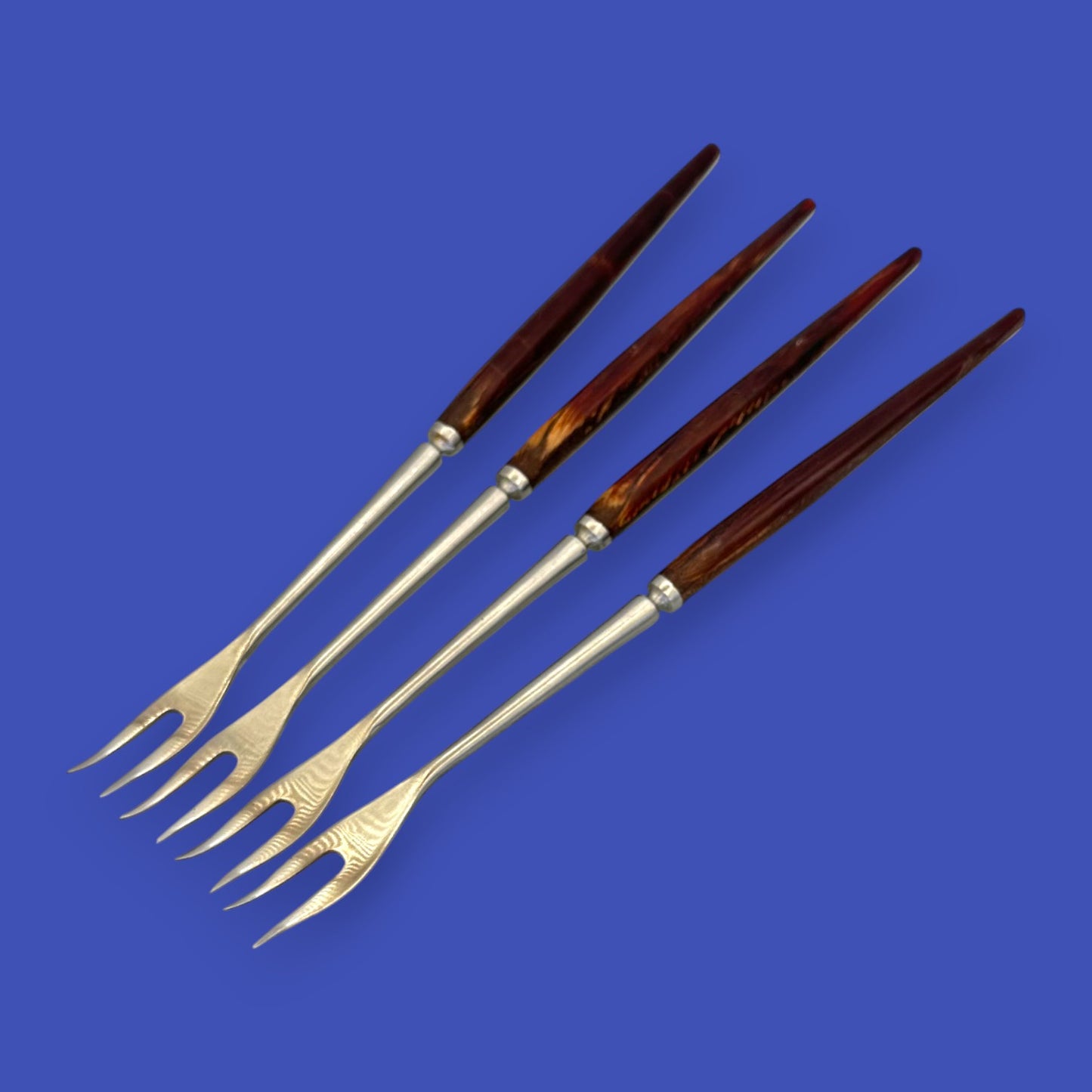Vintage Fondue Forks Set of 4 Wood Handle Stainless Steel Japan