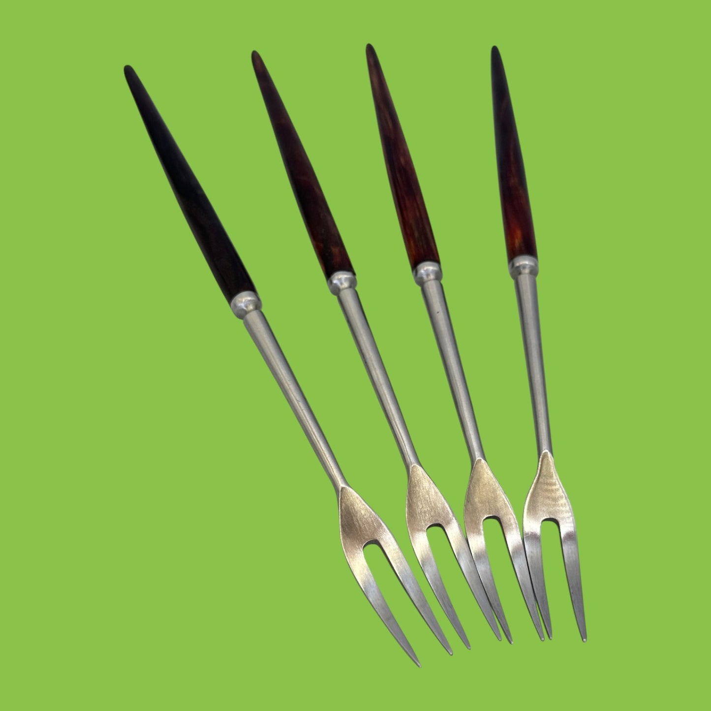 Vintage Fondue Forks Set of 4 Wood Handle Stainless Steel Japan