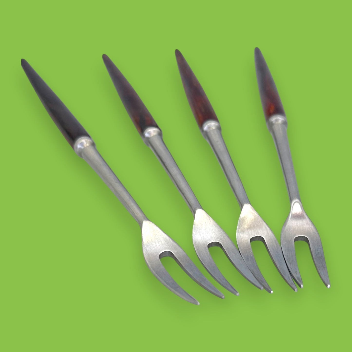 Vintage Fondue Forks Set of 4 Wood Handle Stainless Steel Japan