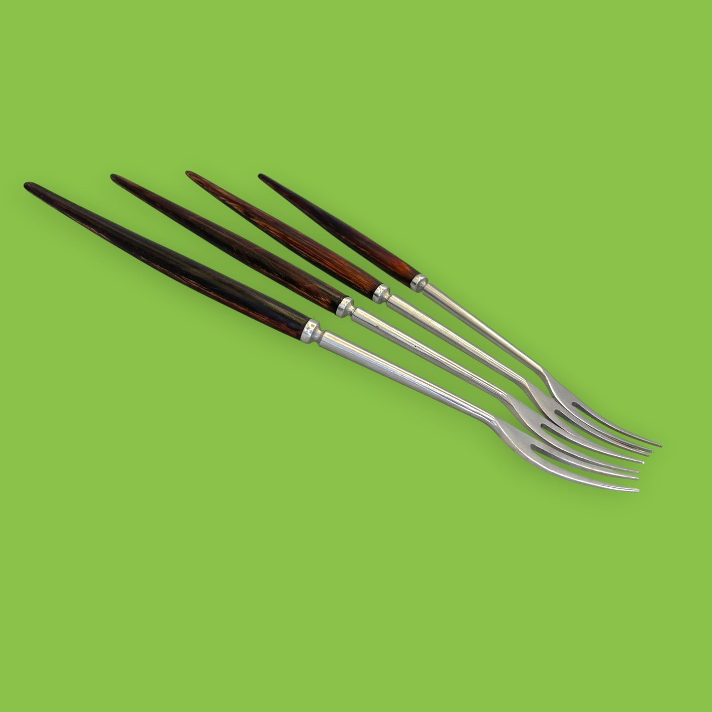 Vintage Fondue Forks Set of 4 Wood Handle Stainless Steel Japan