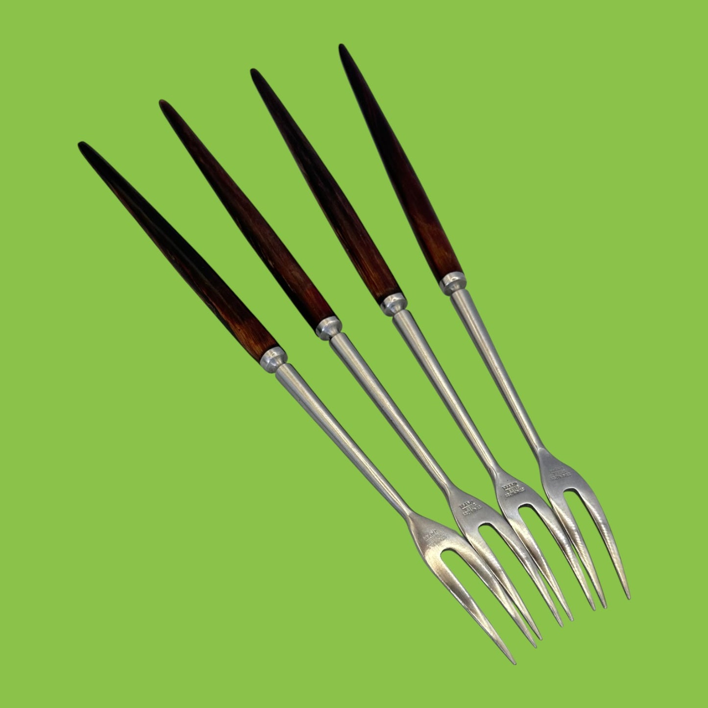 Vintage Fondue Forks Set of 4 Wood Handle Stainless Steel Japan