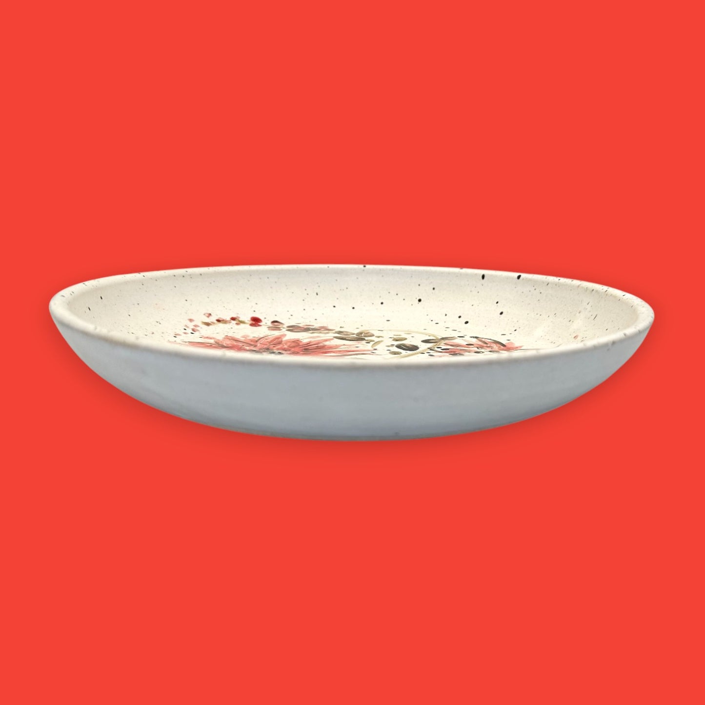 Vintage Stoneware Plate – Hand-Painted Red Floral Design