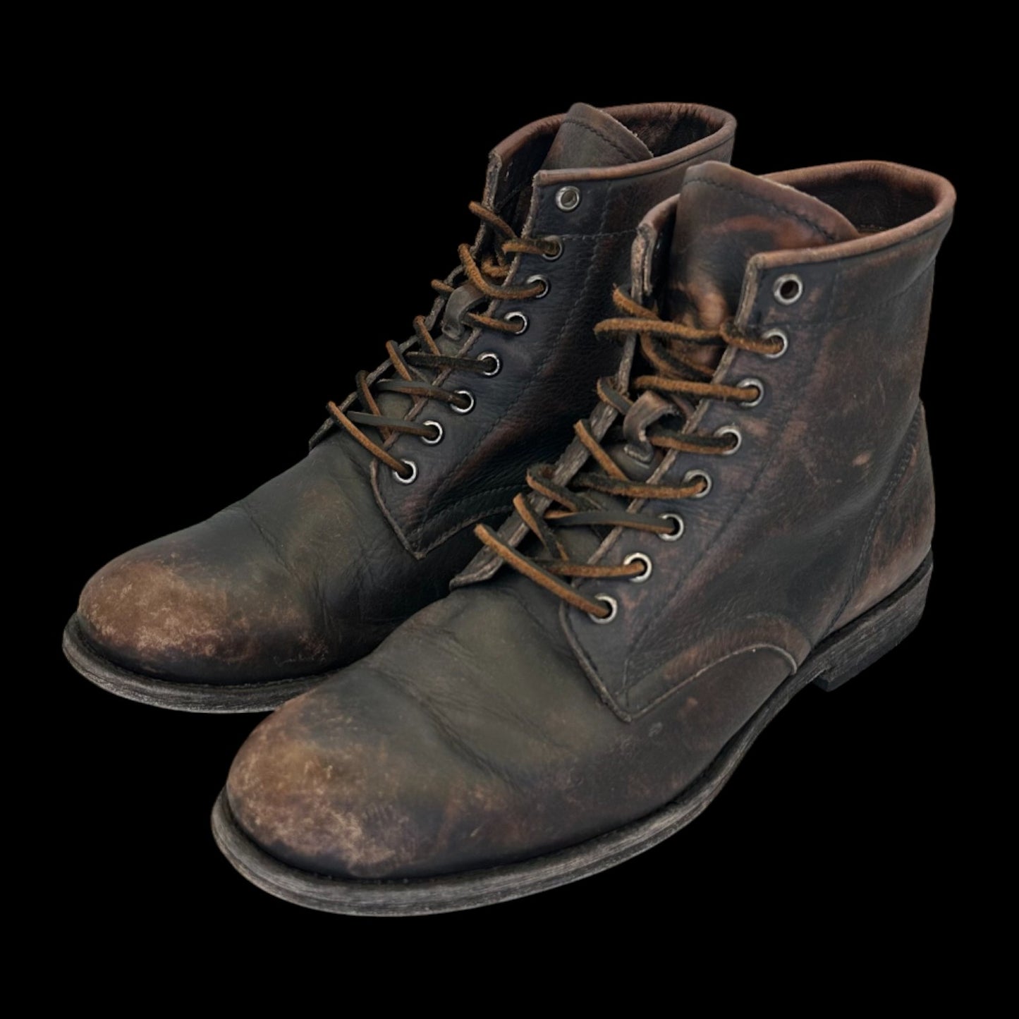 Freye Tyler Lace Up Boots - Black / Brown Distressed Leather 8.5 Mens