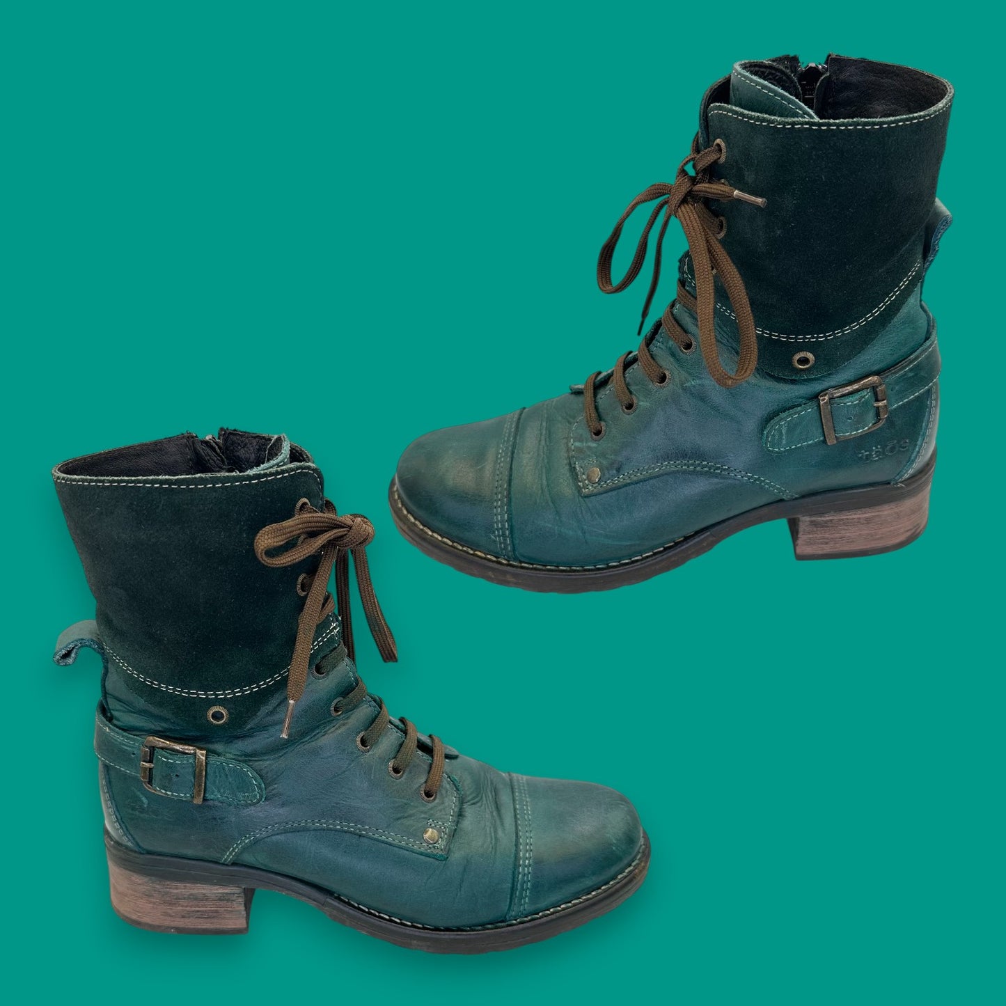Taos Lace-Up Boots – Green Leather Comfort Style – Women’s 39 / 8.25