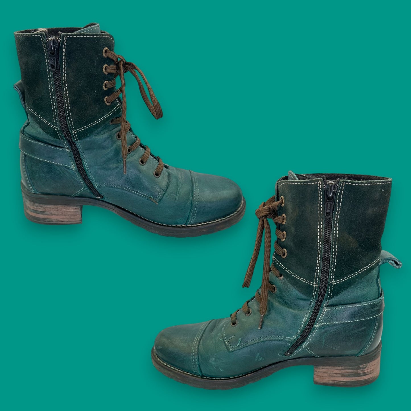 Taos Lace-Up Boots – Green Leather Comfort Style – Women’s 39 / 8.25