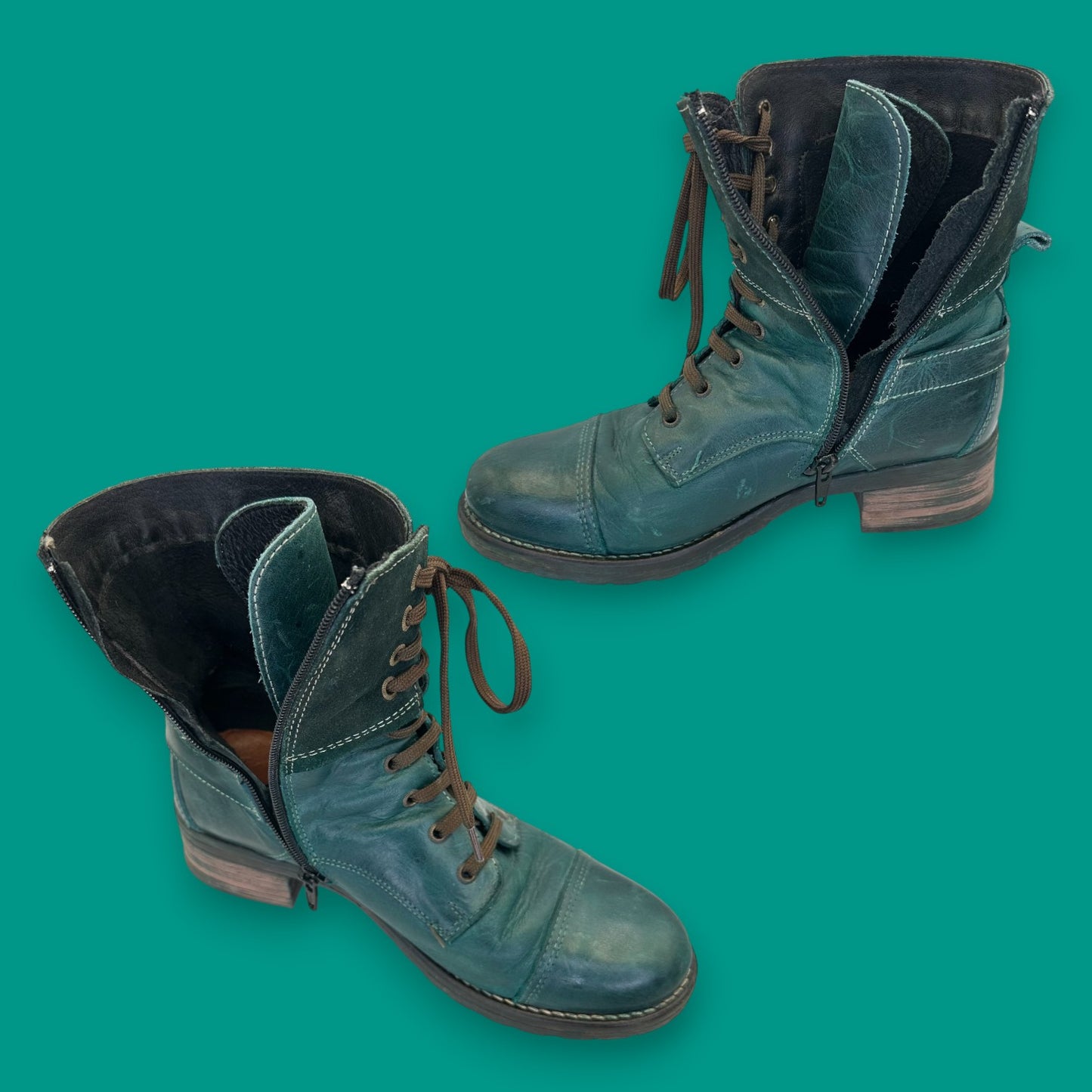 Taos Lace-Up Boots – Green Leather Comfort Style – Women’s 39 / 8.25