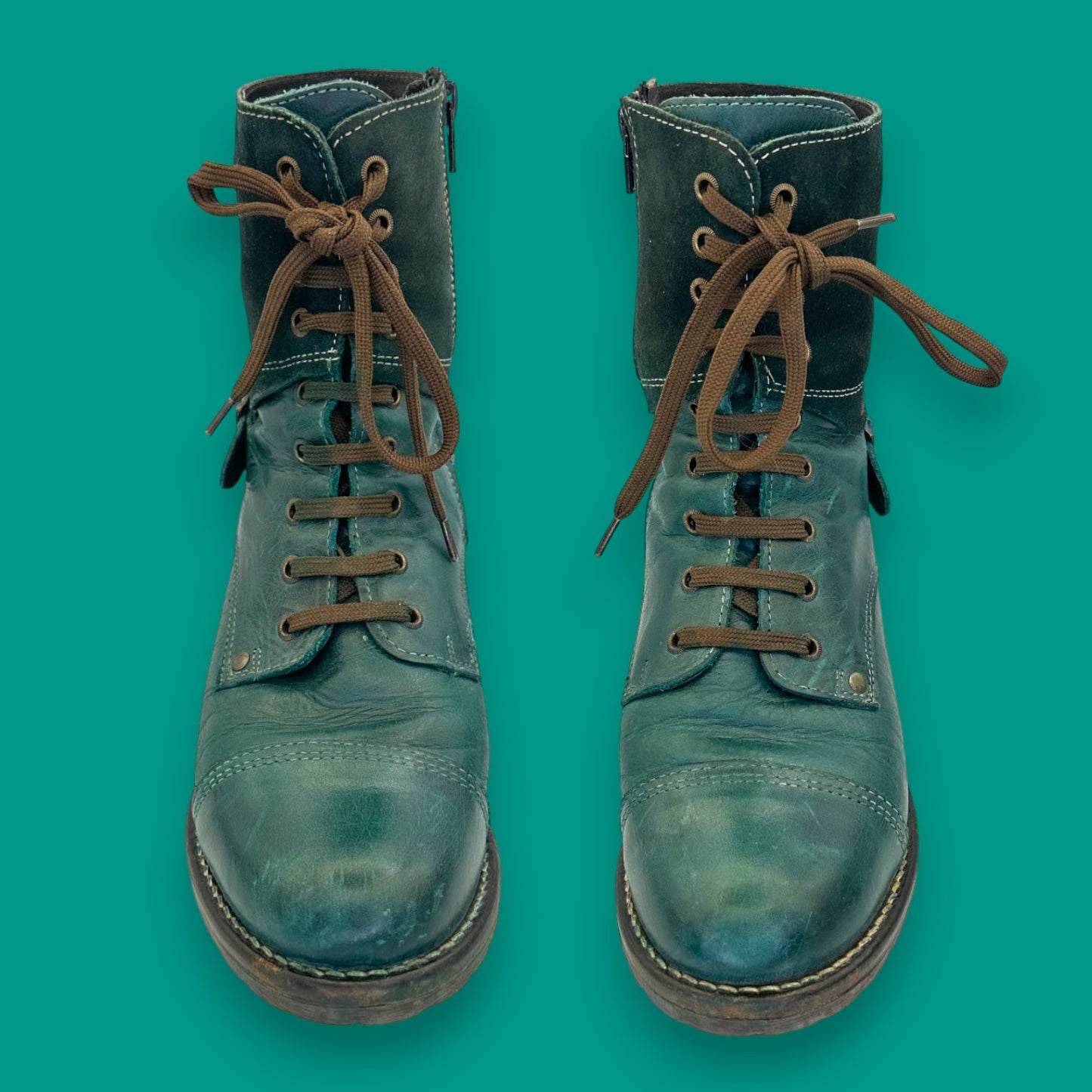Taos Lace-Up Boots – Green Leather Comfort Style – Women’s 39 / 8.25