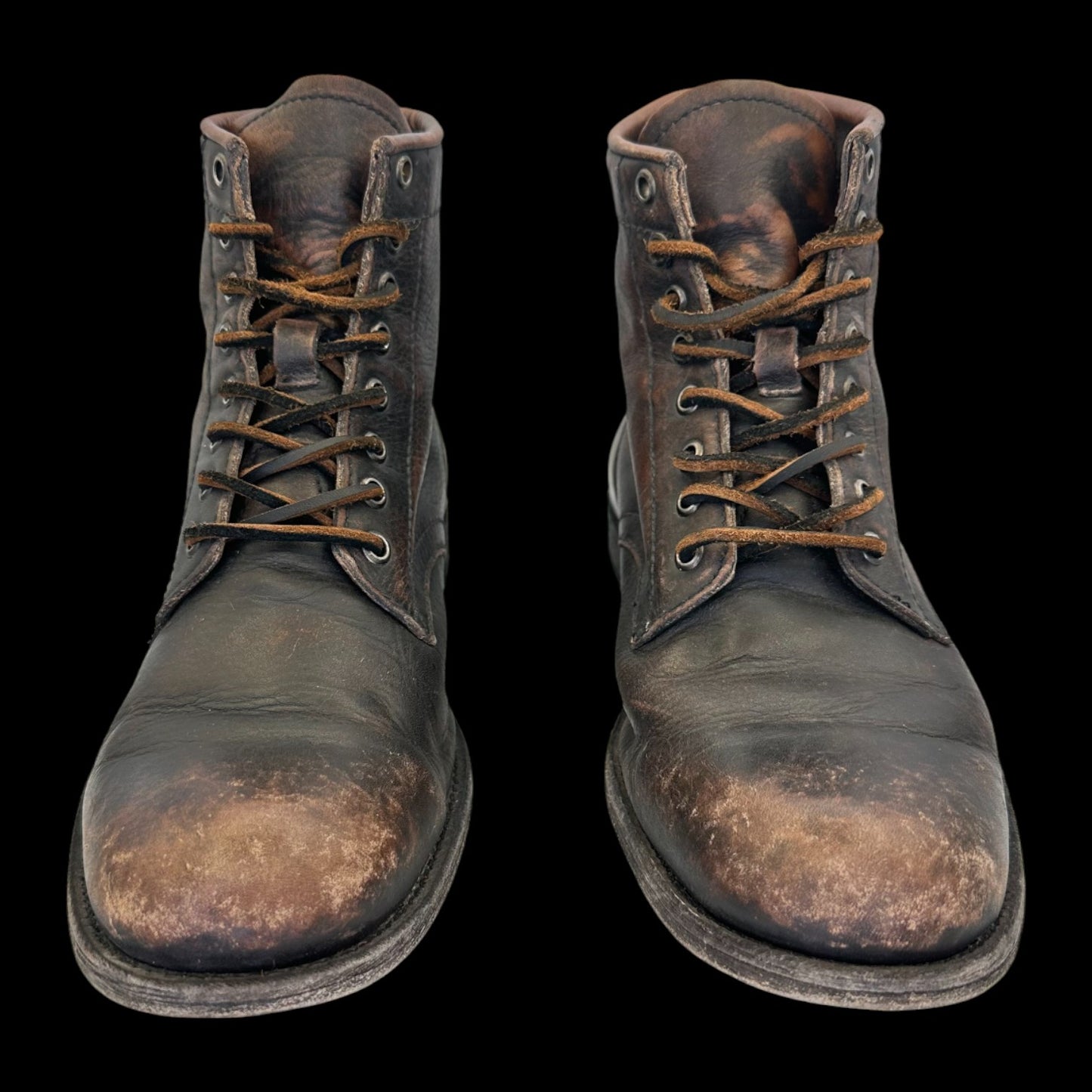 Freye Tyler Lace Up Boots - Black / Brown Distressed Leather 8.5 Mens