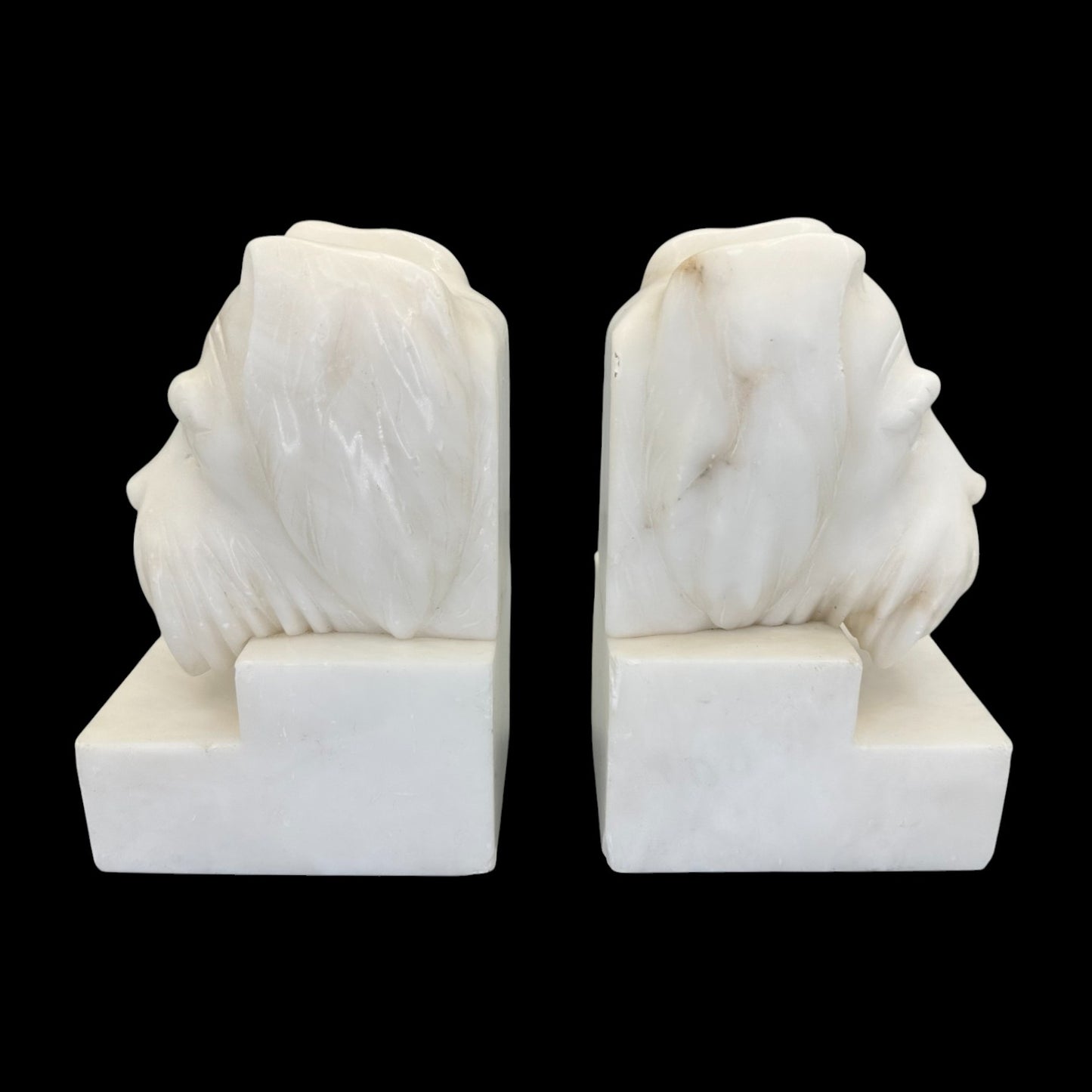 Scottie Dog Bookends – Pair - Vintage Carved White Alabaster / Marble