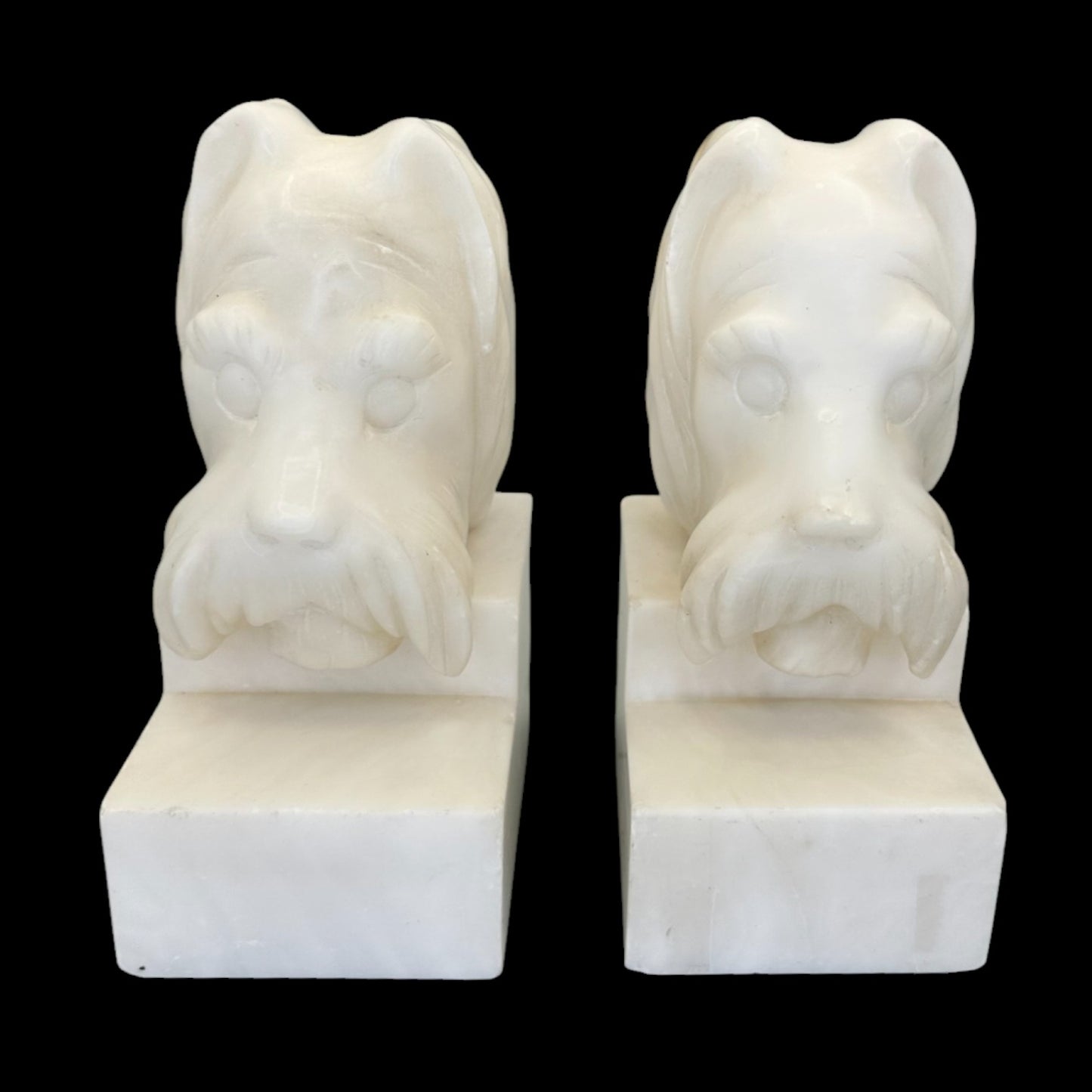 Scottie Dog Bookends – Pair - Vintage Carved White Alabaster / Marble