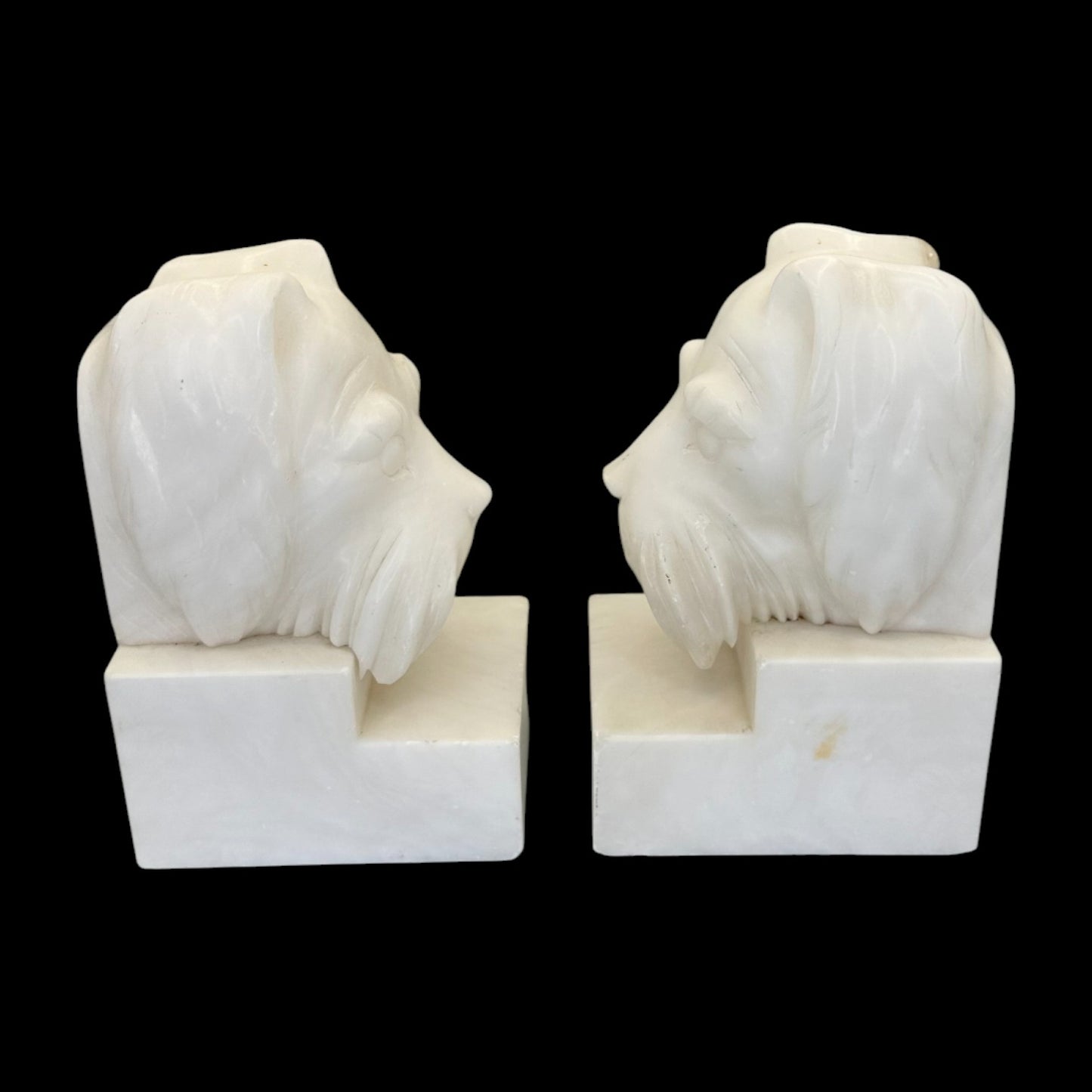 Scottie Dog Bookends – Pair - Vintage Carved White Alabaster / Marble