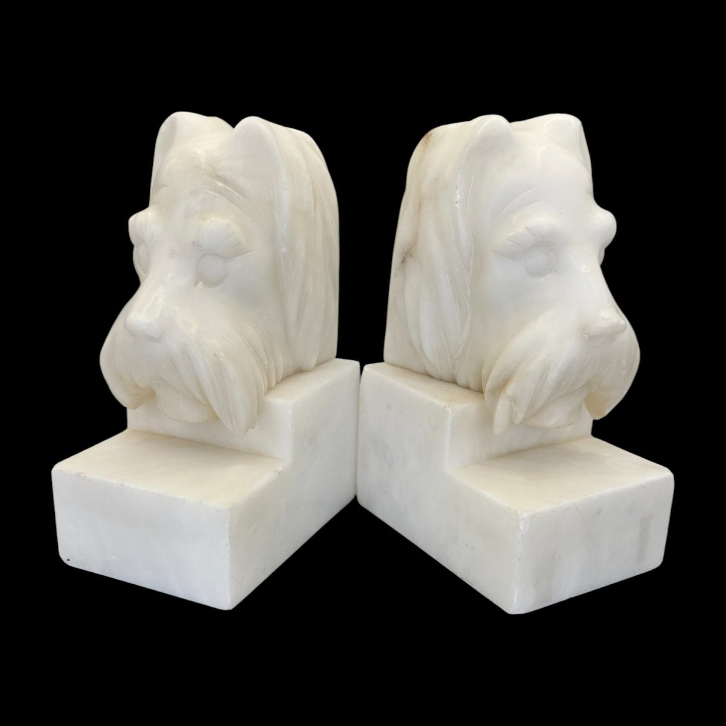 Scottie Dog Bookends – Pair - Vintage Carved White Alabaster / Marble