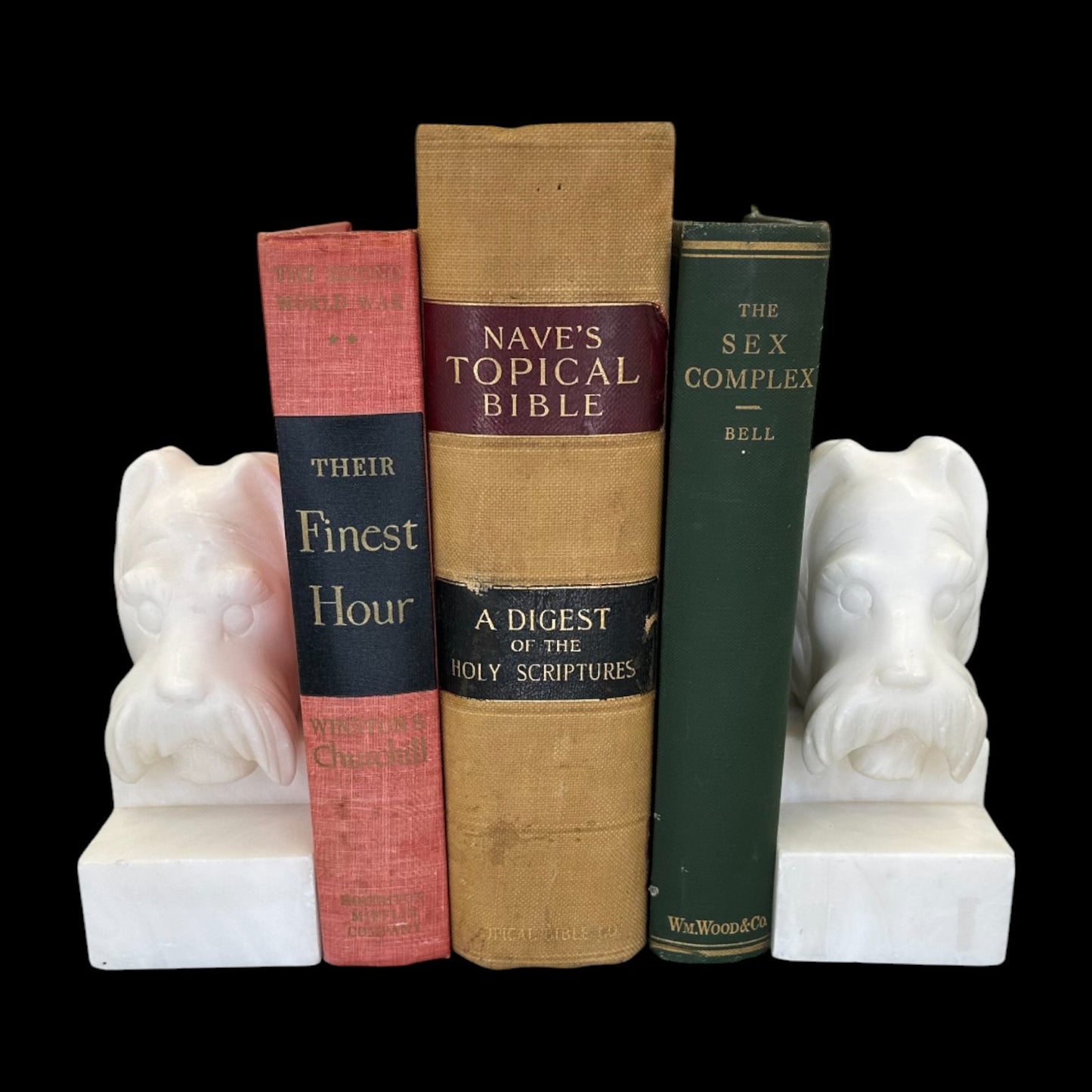 Scottie Dog Bookends – Pair - Vintage Carved White Alabaster / Marble