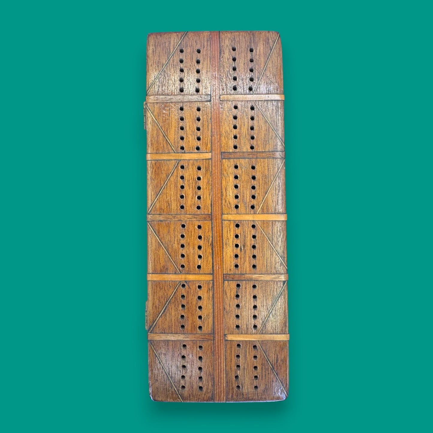 Vintage Inlaid Wooden Crib Board with Card Storage