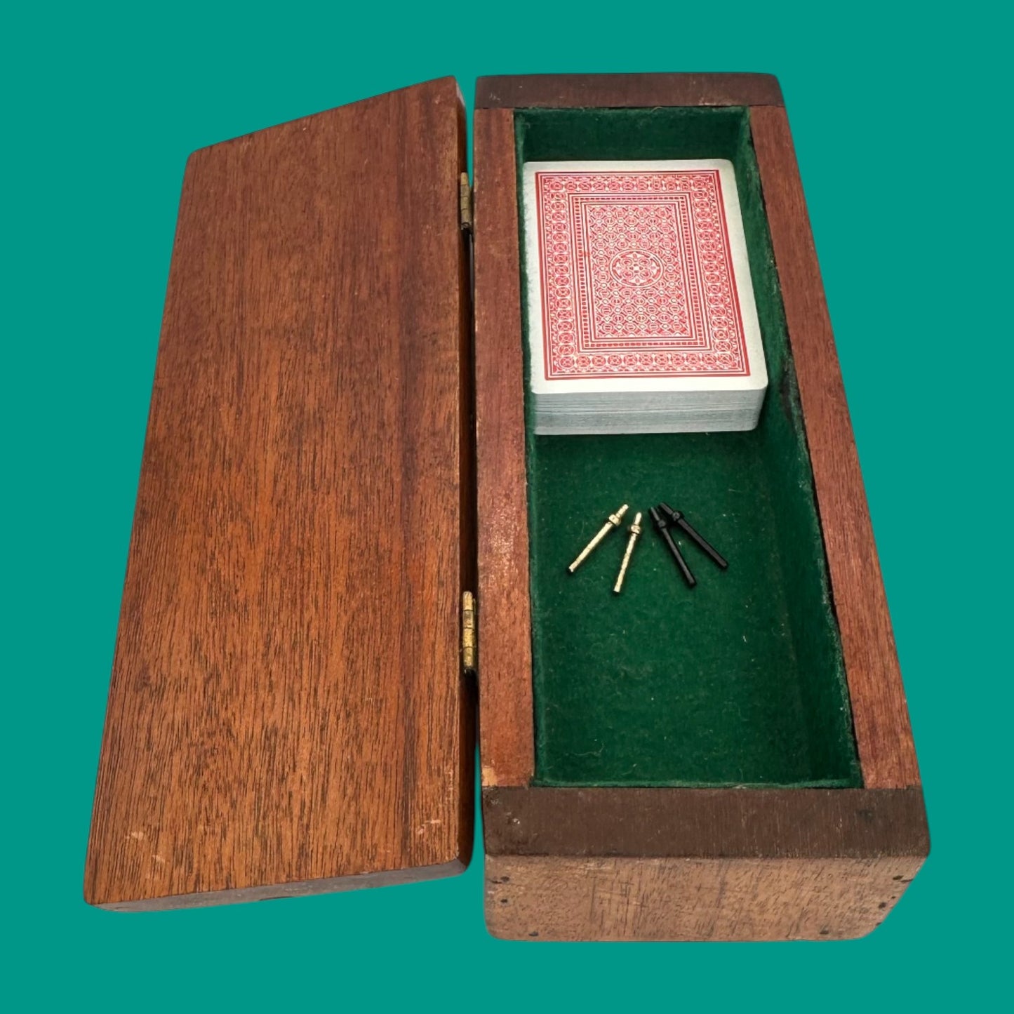 Vintage Inlaid Wooden Crib Board with Card Storage