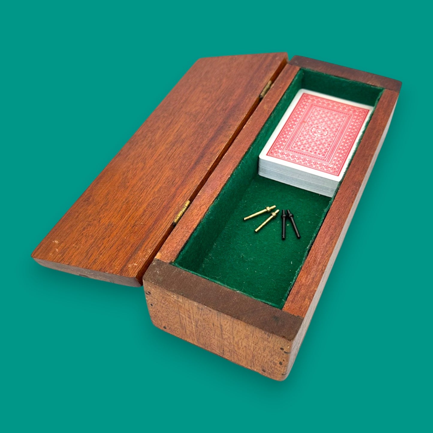 Vintage Inlaid Wooden Crib Board with Card Storage