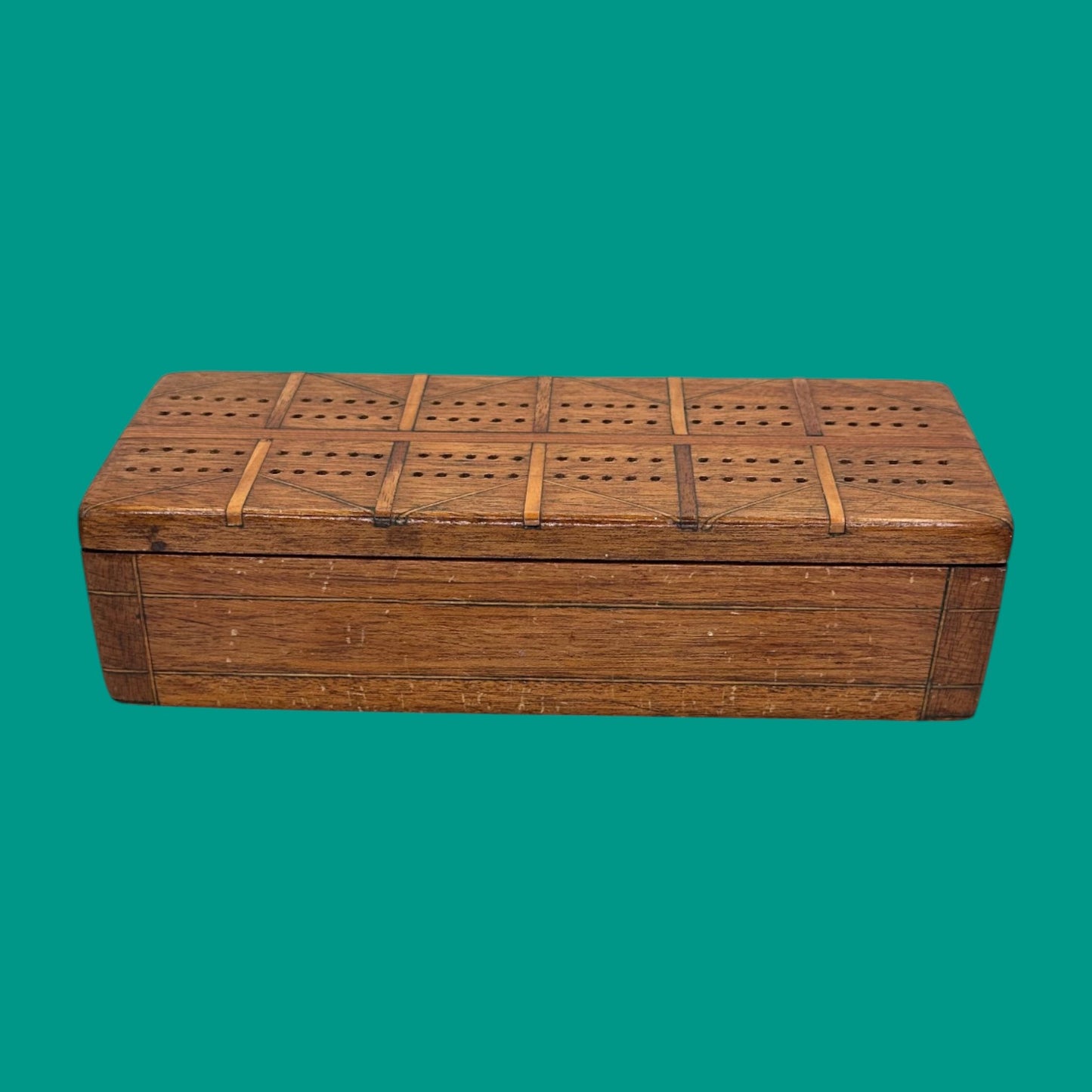 Vintage Inlaid Wooden Crib Board with Card Storage