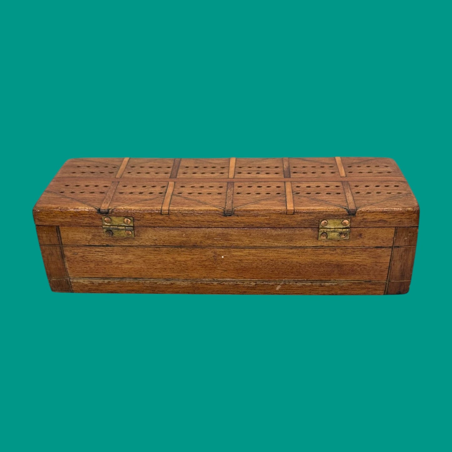 Vintage Inlaid Wooden Crib Board with Card Storage