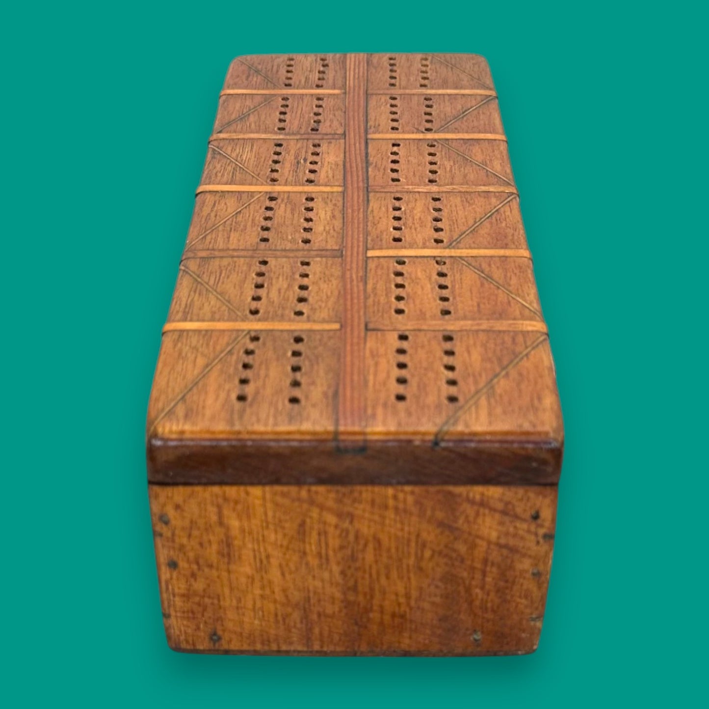 Vintage Inlaid Wooden Crib Board with Card Storage