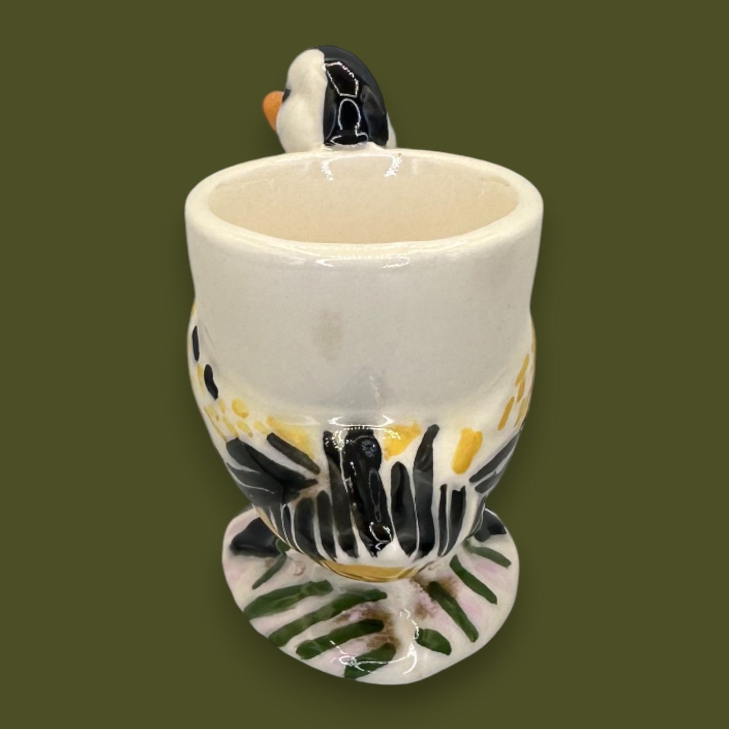 Vintage Ceramic Mandarin Duck Figural Egg Cup Hand-Painted