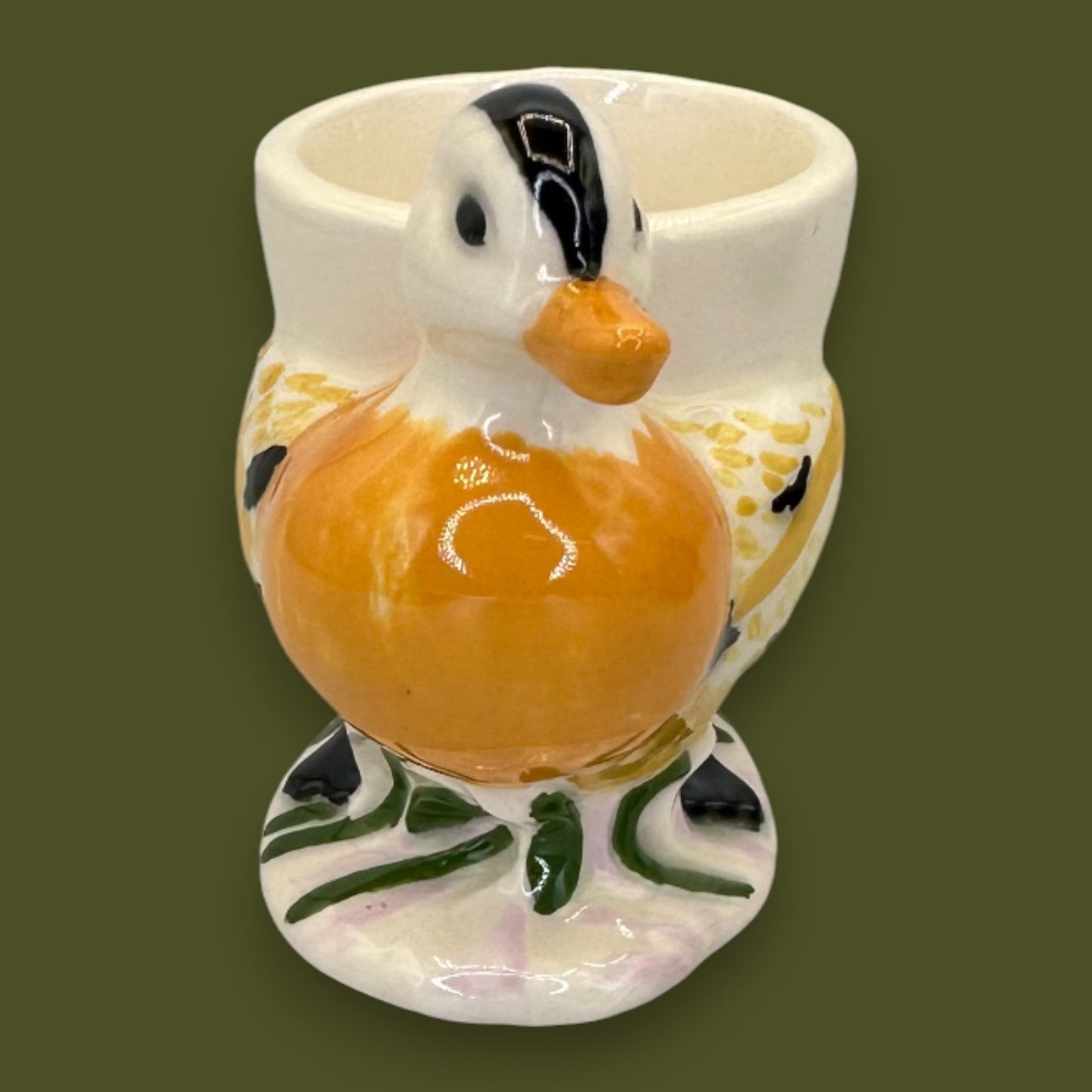 Vintage Ceramic Mandarin Duck Figural Egg Cup Hand-Painted