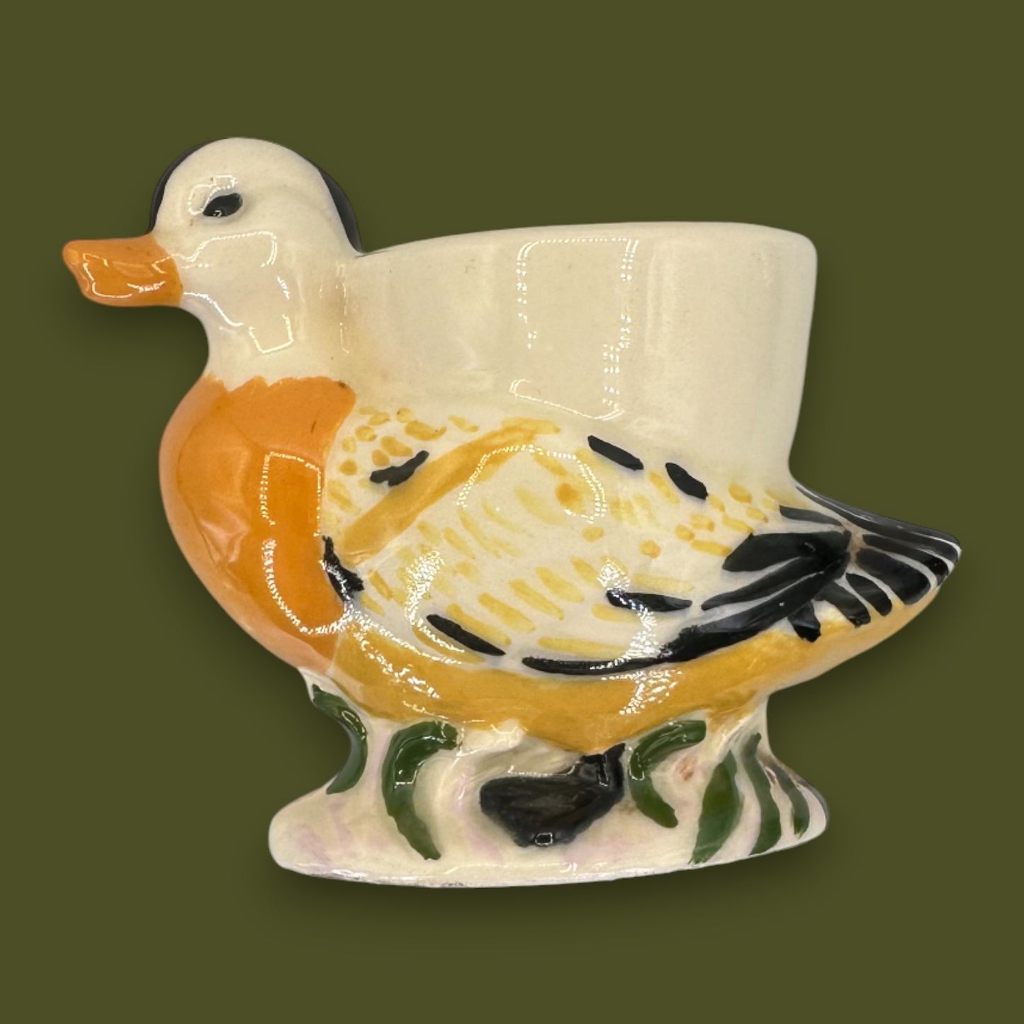 Vintage Ceramic Mandarin Duck Figural Egg Cup Hand-Painted