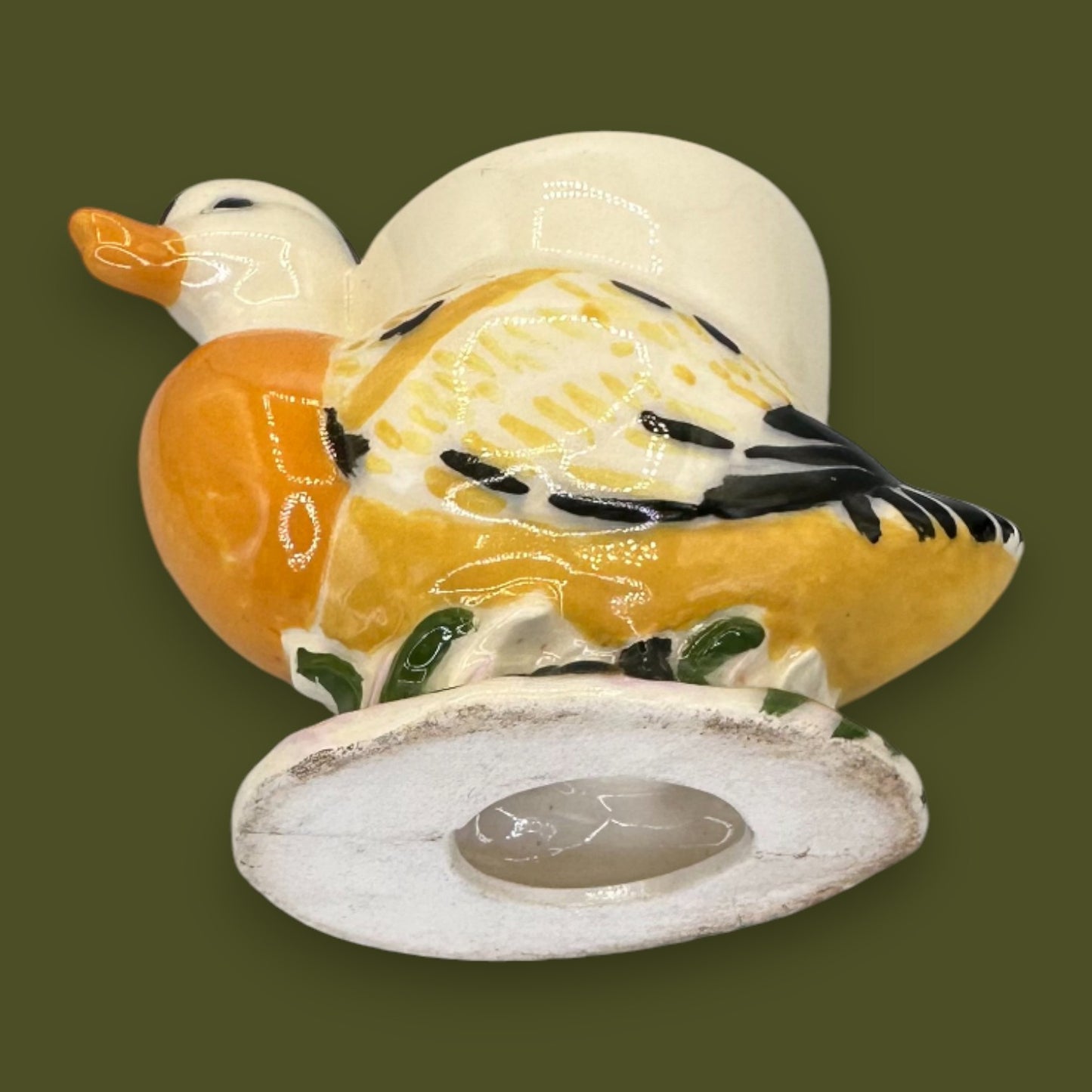 Vintage Ceramic Mandarin Duck Figural Egg Cup Hand-Painted