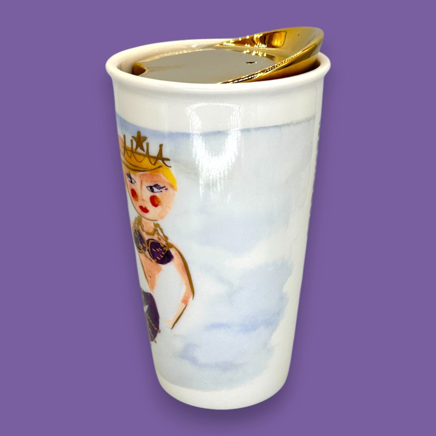 RARE Starbucks Illustrated Mermaid Ceramic Travel Mug - Replacement Mug 12 fl/oz