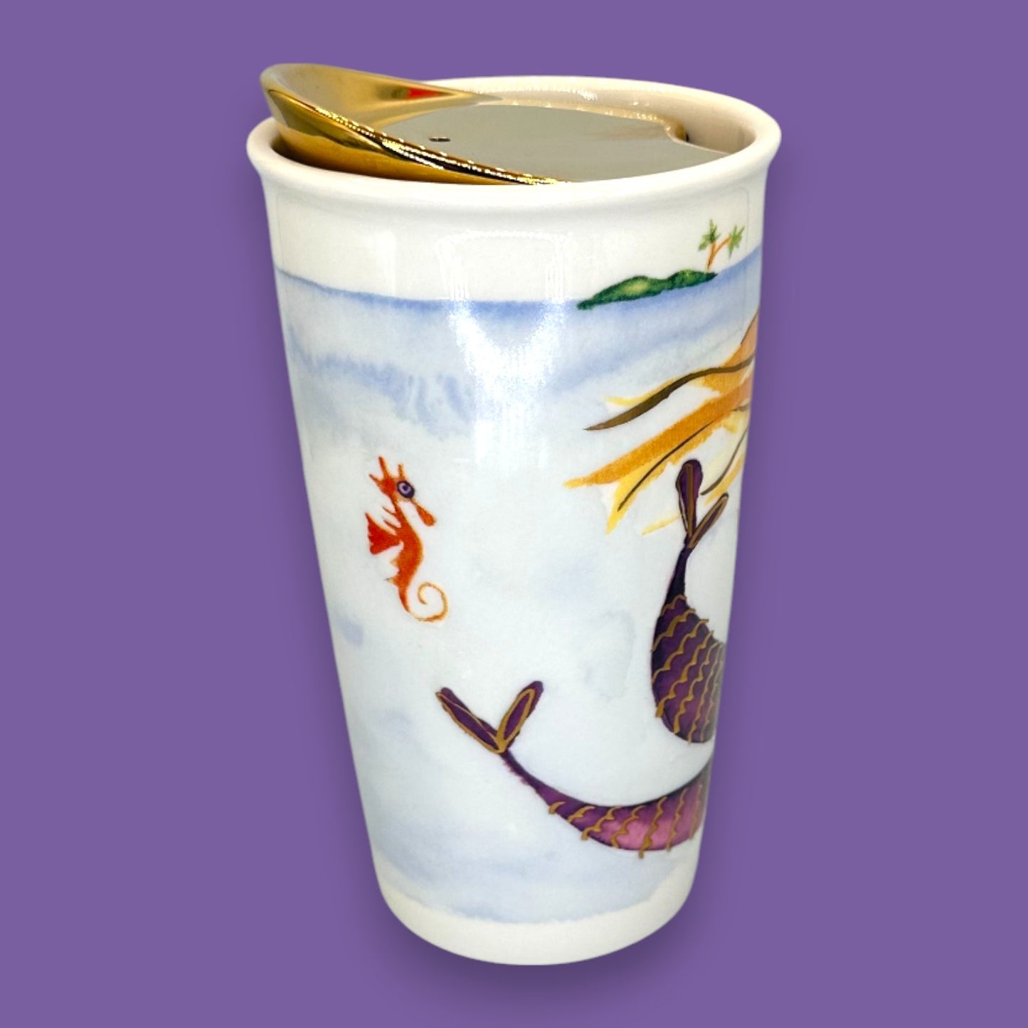 RARE Starbucks Illustrated Mermaid Ceramic Travel Mug - Replacement Mug 12 fl/oz