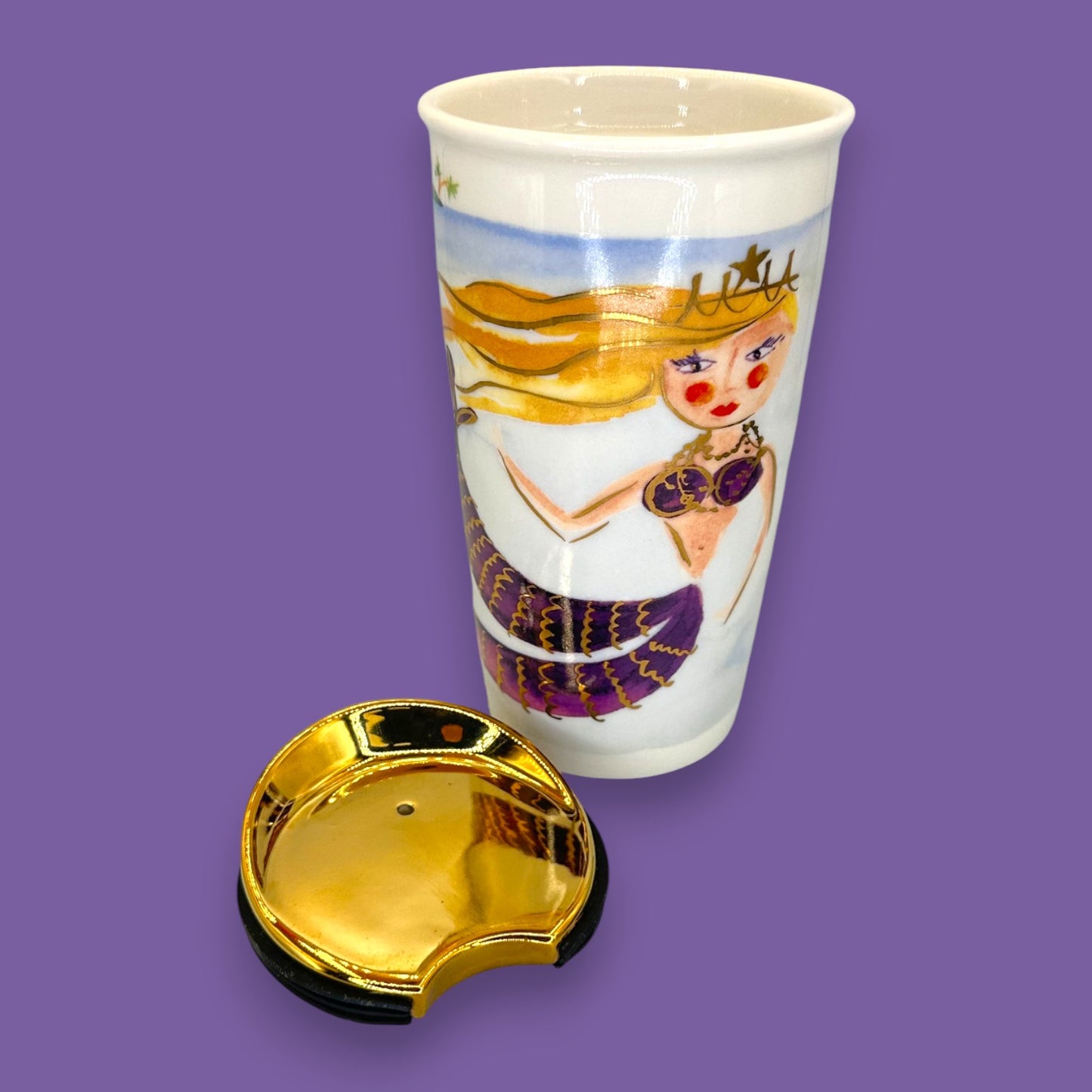 RARE Starbucks Illustrated Mermaid Ceramic Travel Mug - Replacement Mug 12 fl/oz