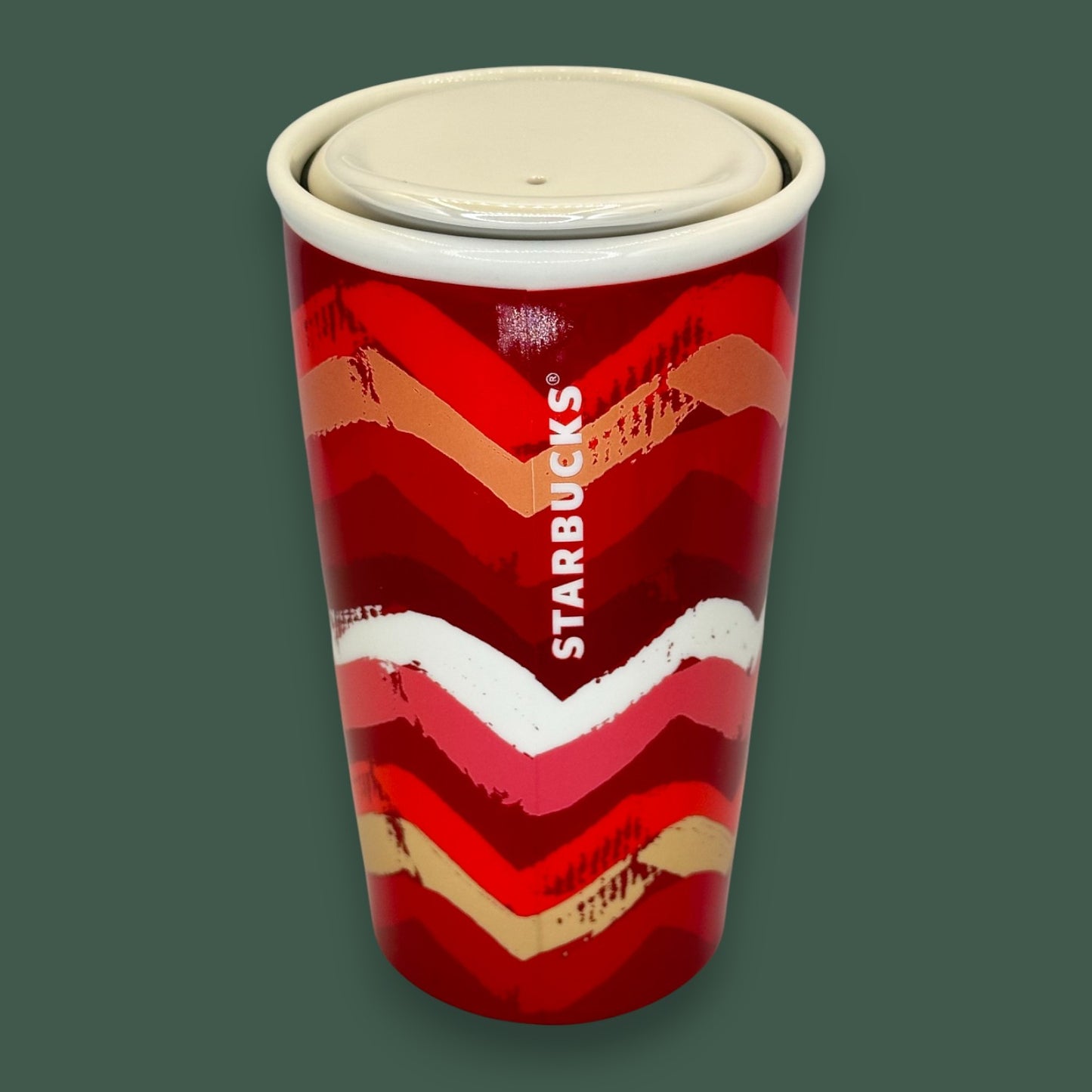Starbucks Red, White, Gold Zig Zag Geometric Design Travel Mug - Replacement Mug
