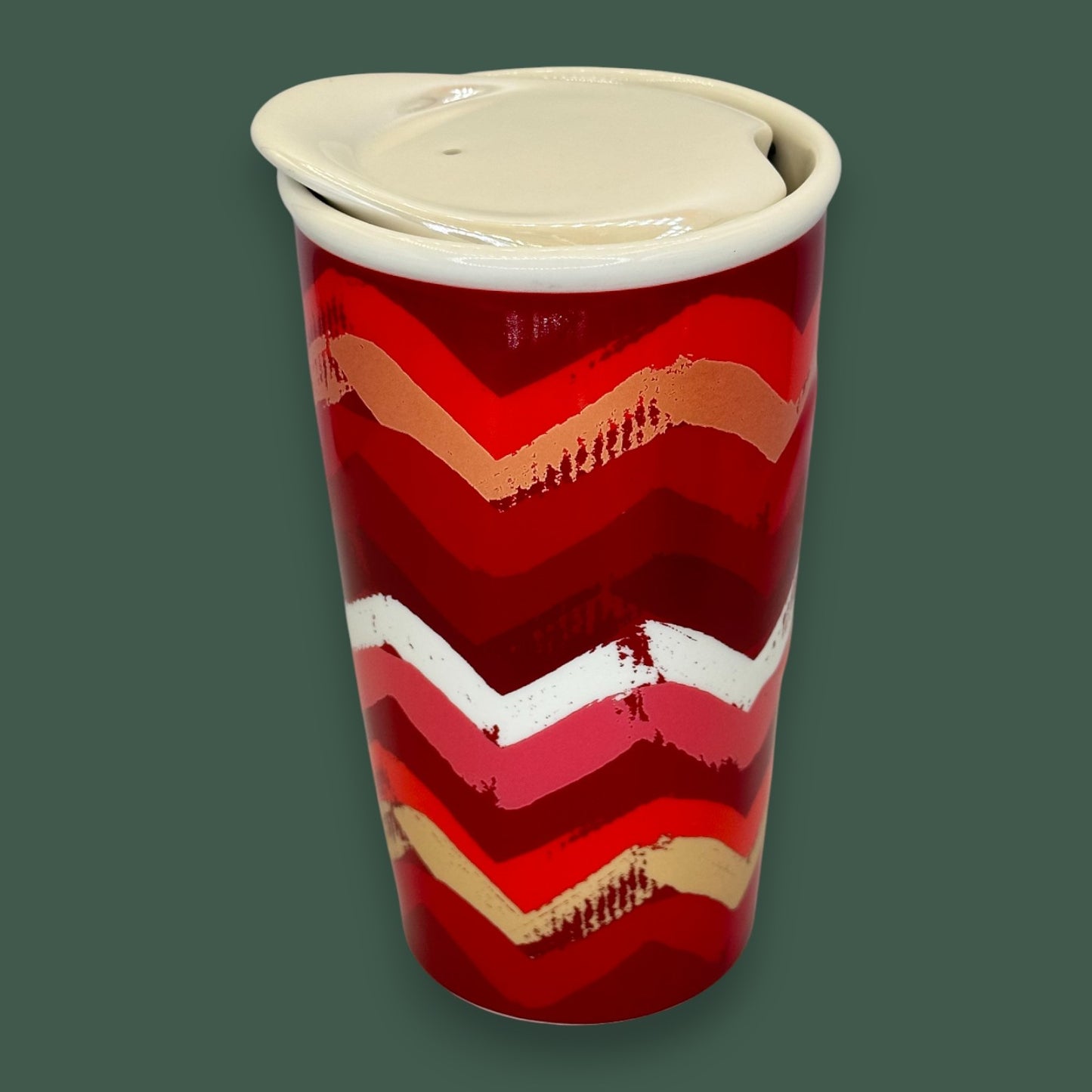 Starbucks Red, White, Gold Zig Zag Geometric Design Travel Mug - Replacement Mug
